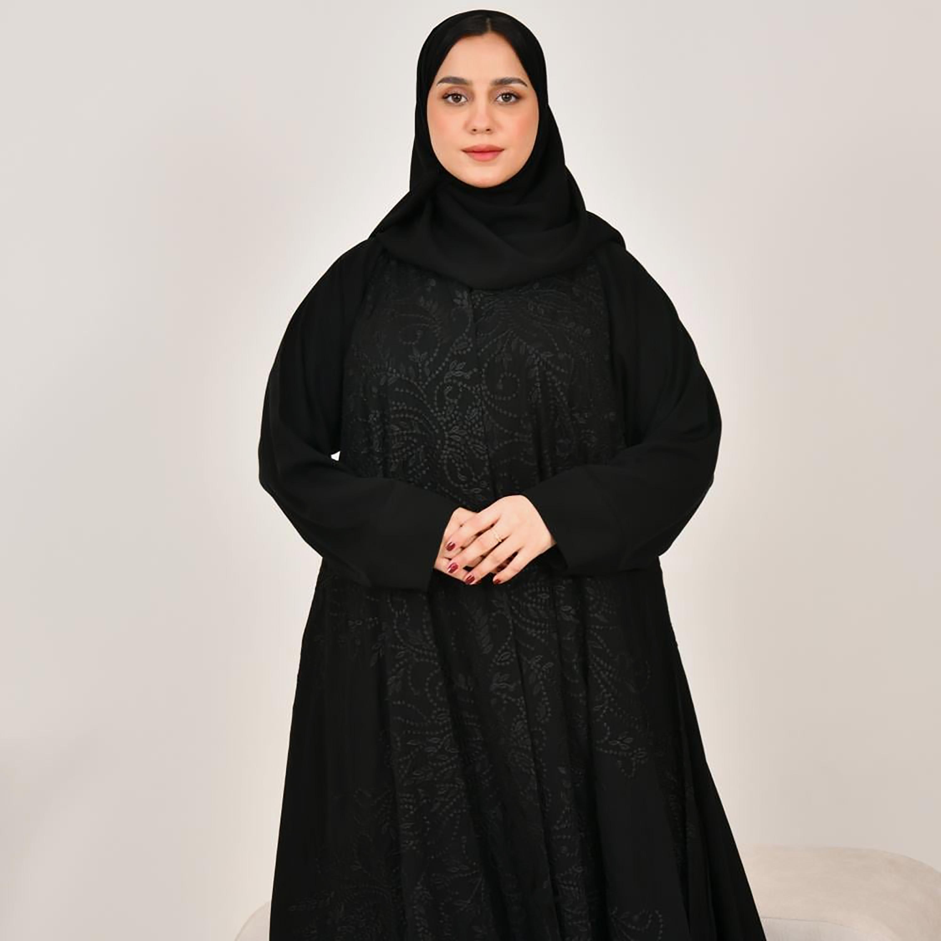 عباية نسائية سوداء مطرزة بارزة من الكتان مع حجاب من لمحة-women-arabicclothing-abayas-image-5