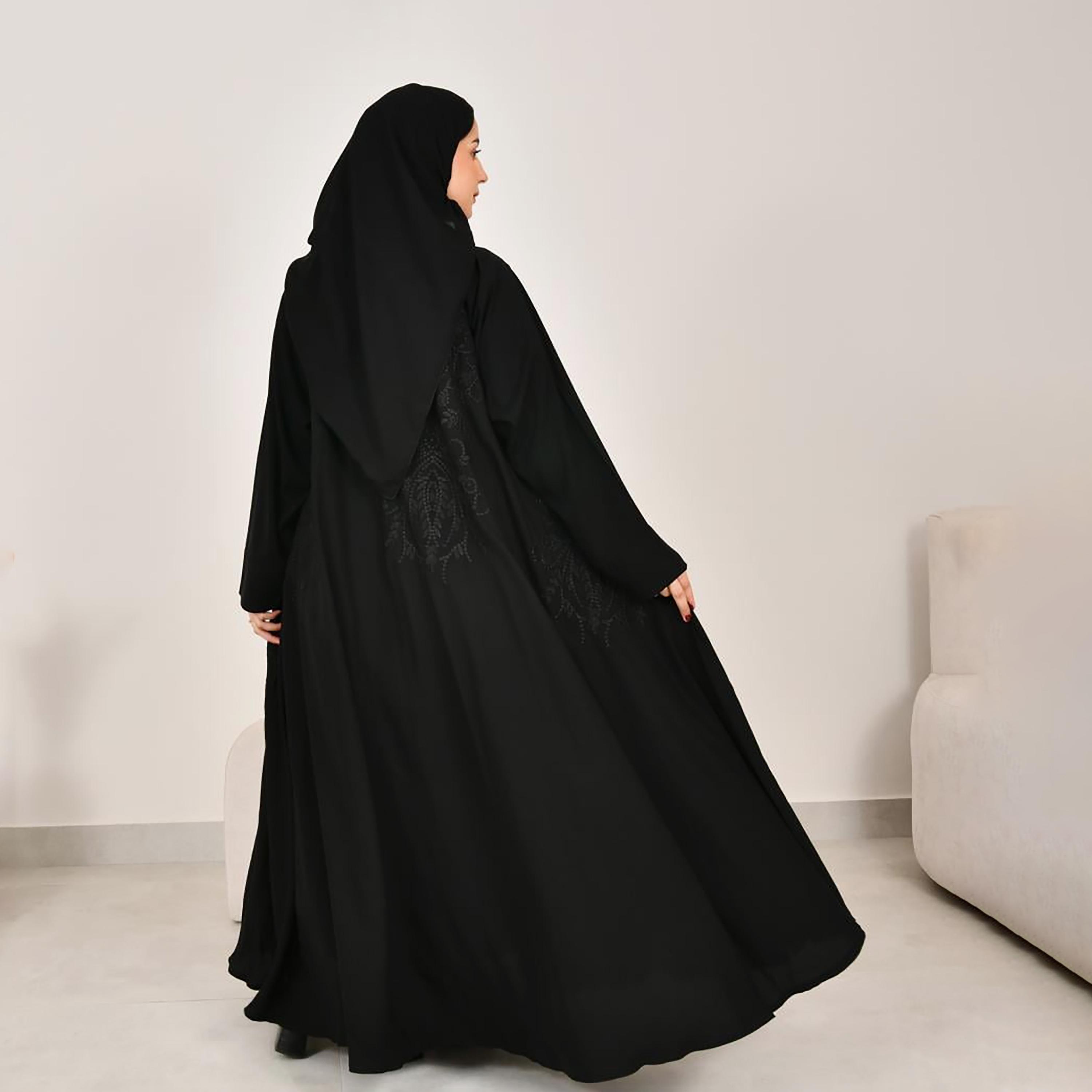 عباية نسائية سوداء مطرزة بارزة من الكتان مع حجاب من لمحة-women-arabicclothing-abayas-image-6