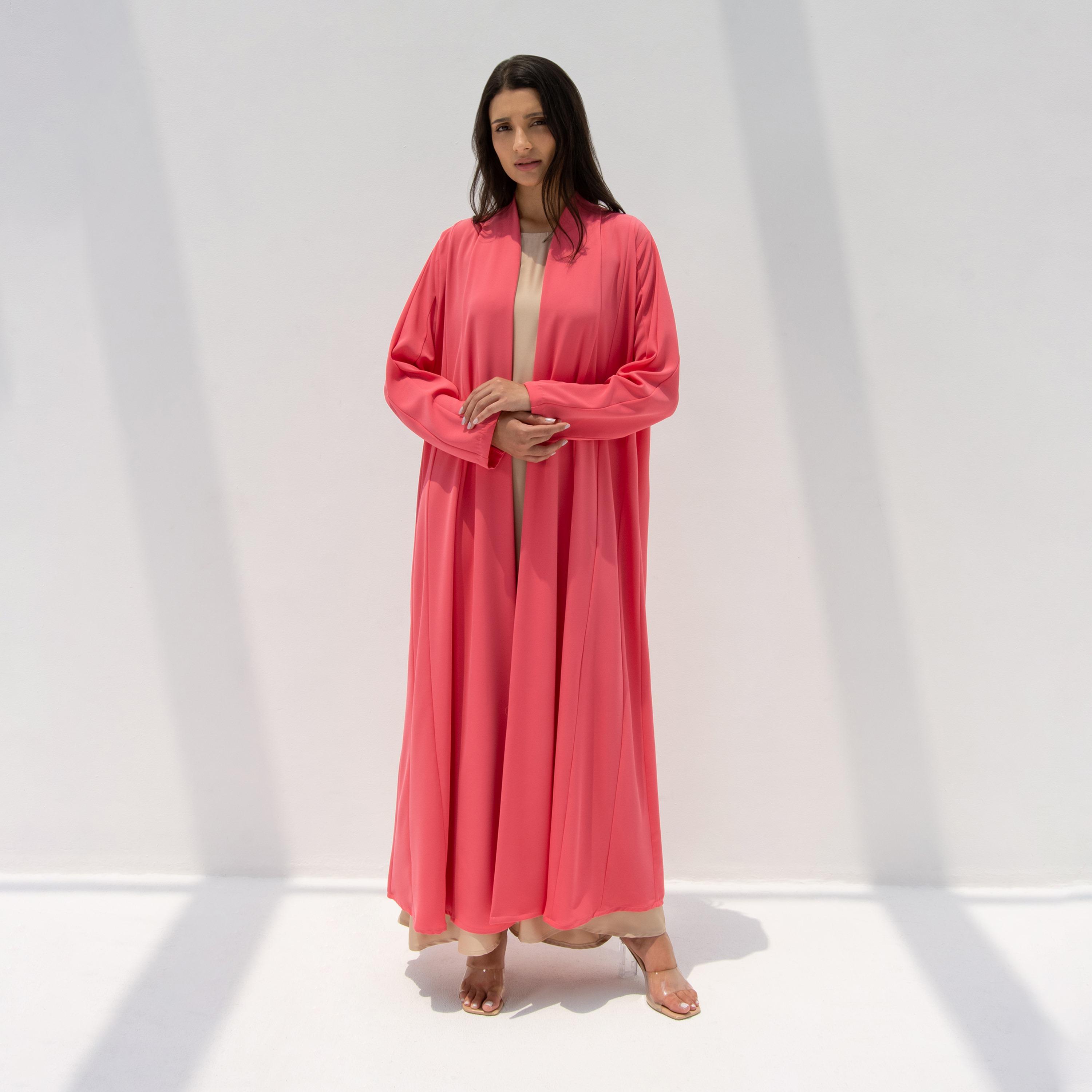 10December Pink Crepe Women's Flowy Cut Abaya with Hijab-women-arabicclothing-abayas-image-1