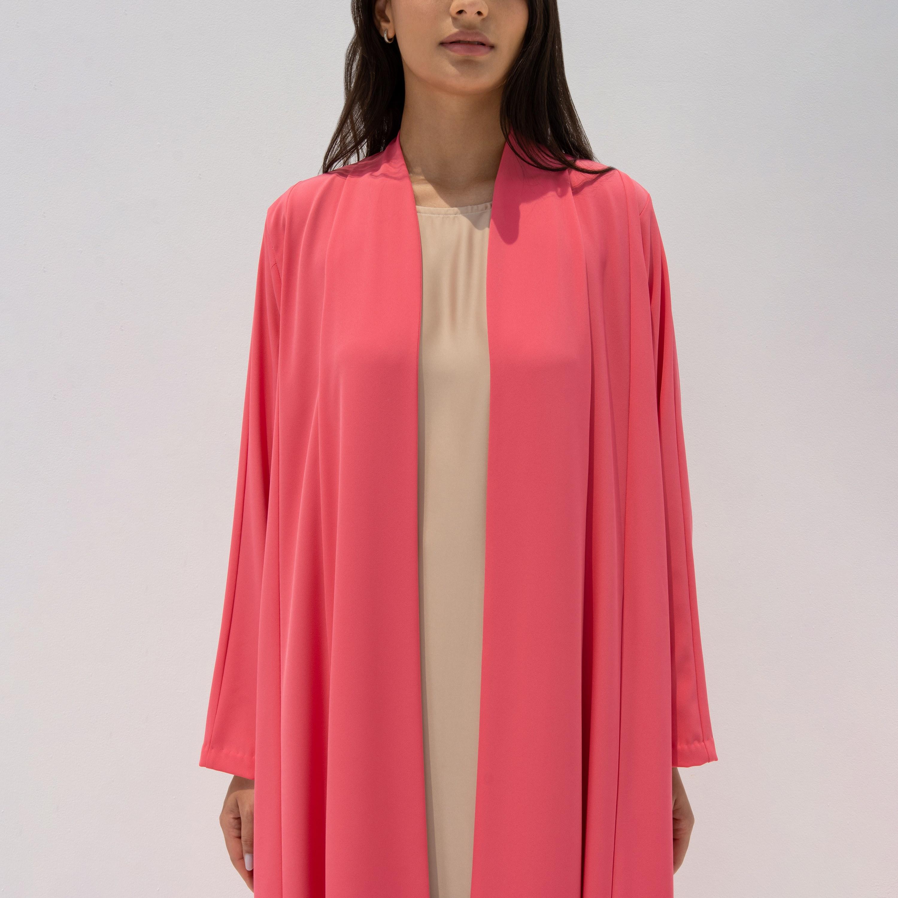 10December Pink Crepe Women's Flowy Cut Abaya with Hijab-women-arabicclothing-abayas-image-2
