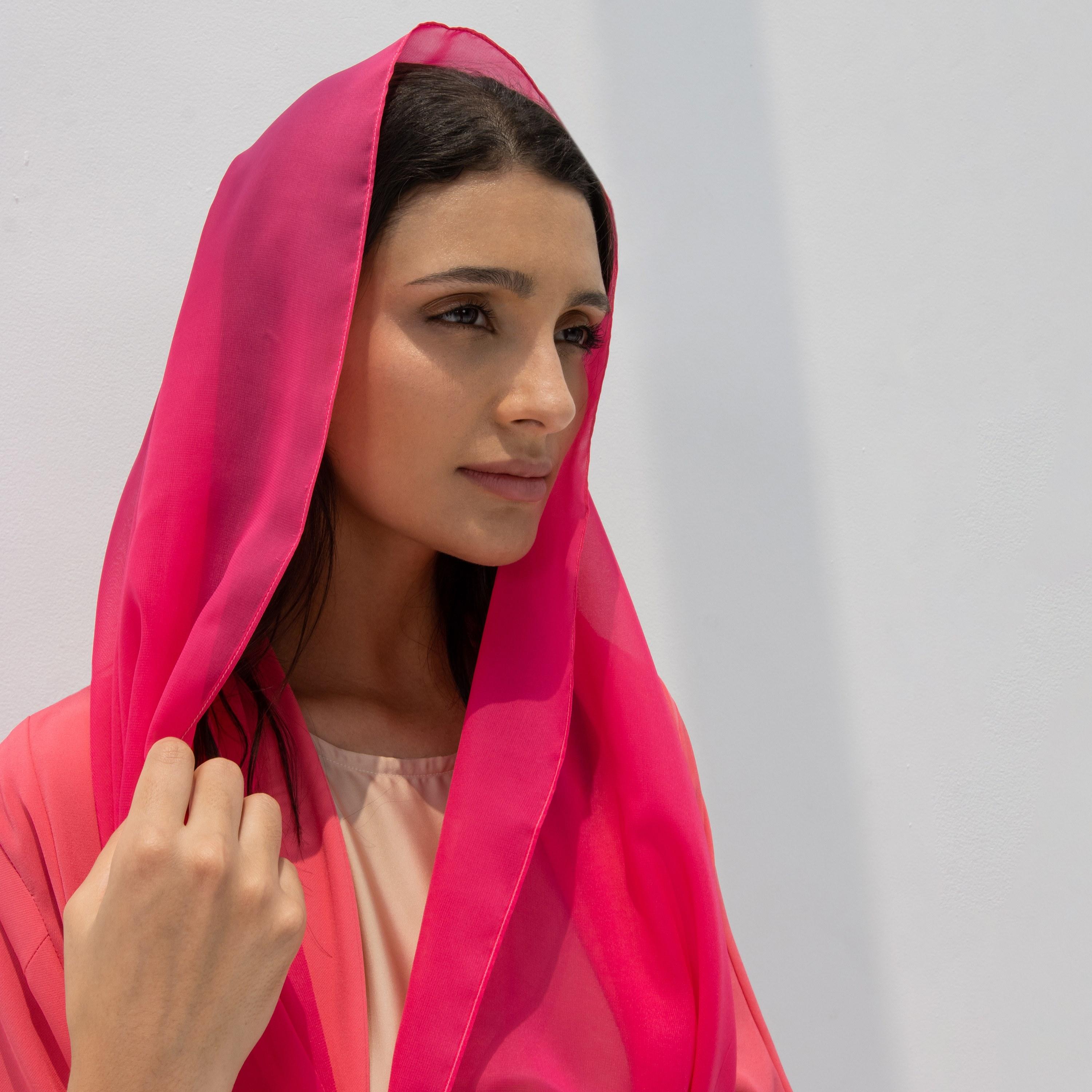 10December Pink Crepe Women's Flowy Cut Abaya with Hijab-women-arabicclothing-abayas-image-3
