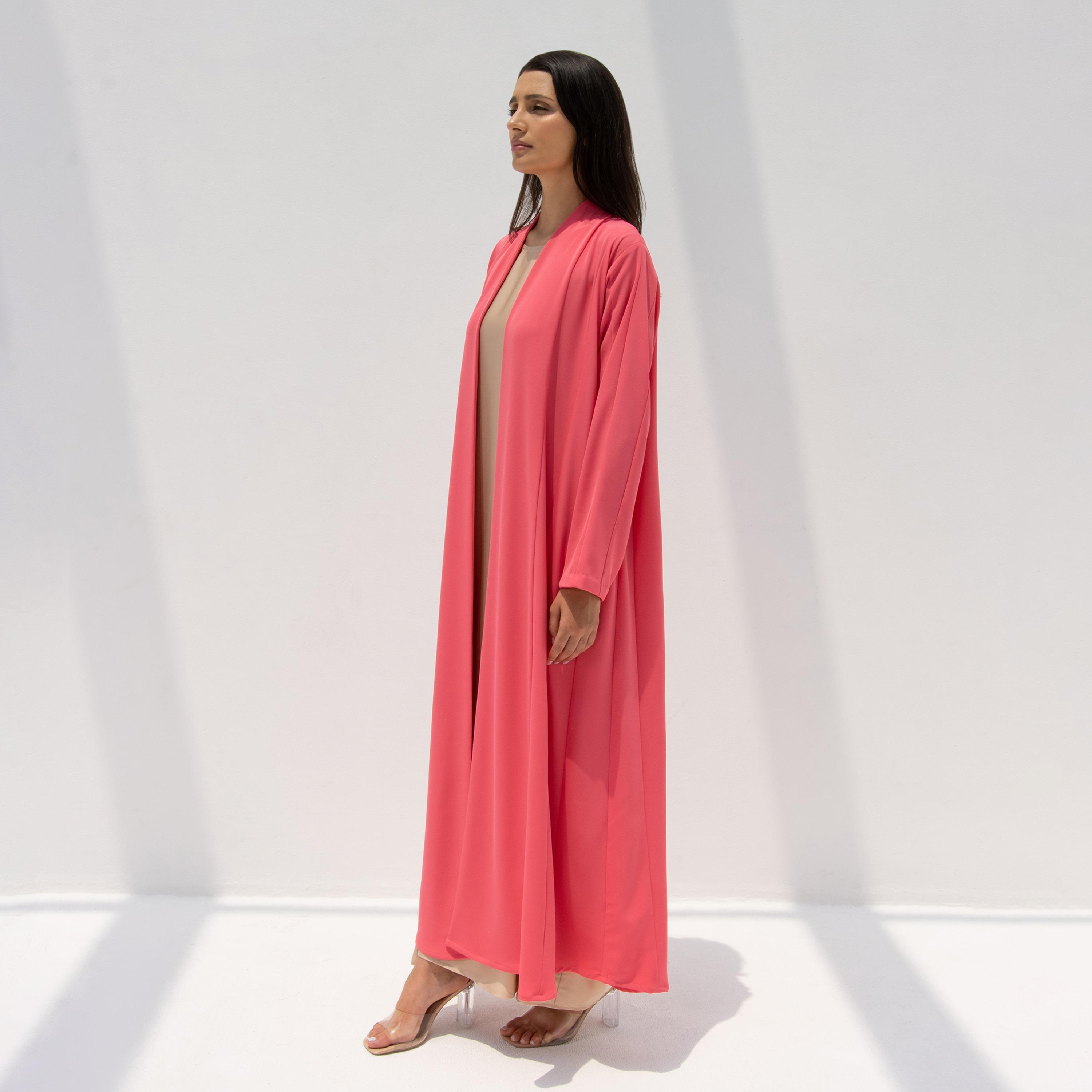10December Pink Crepe Women's Flowy Cut Abaya with Hijab-women-arabicclothing-abayas-image-4