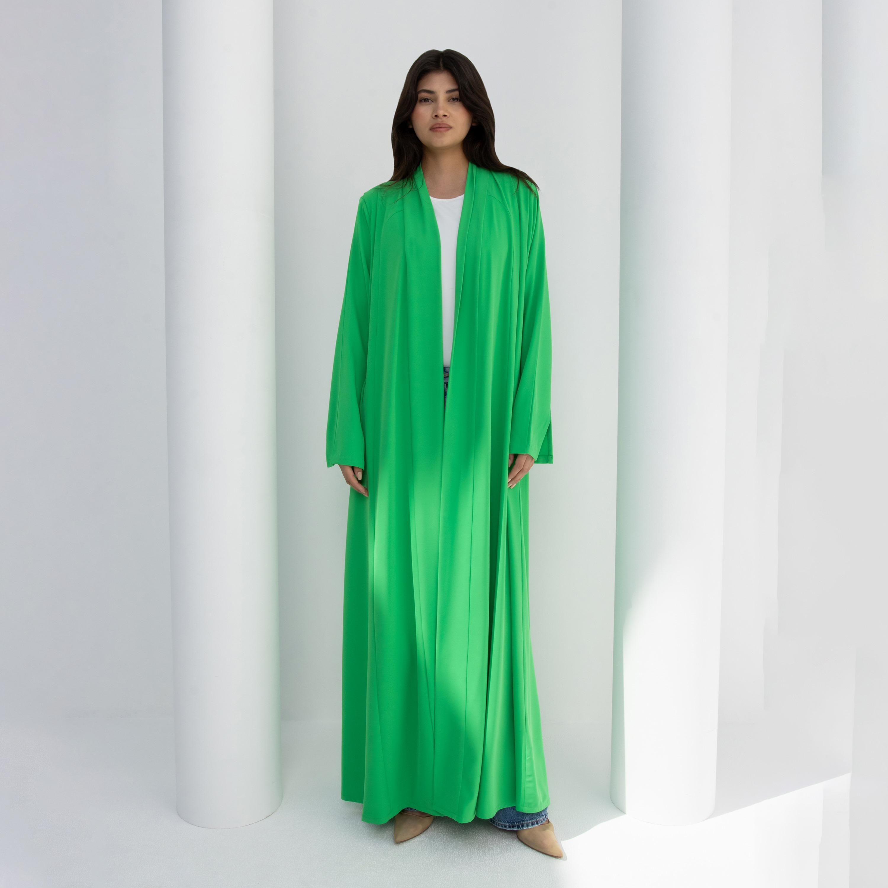 10December Green Crepe Women's Flowy Cut Abaya with Hijab-women-arabicclothing-abayas-image-1