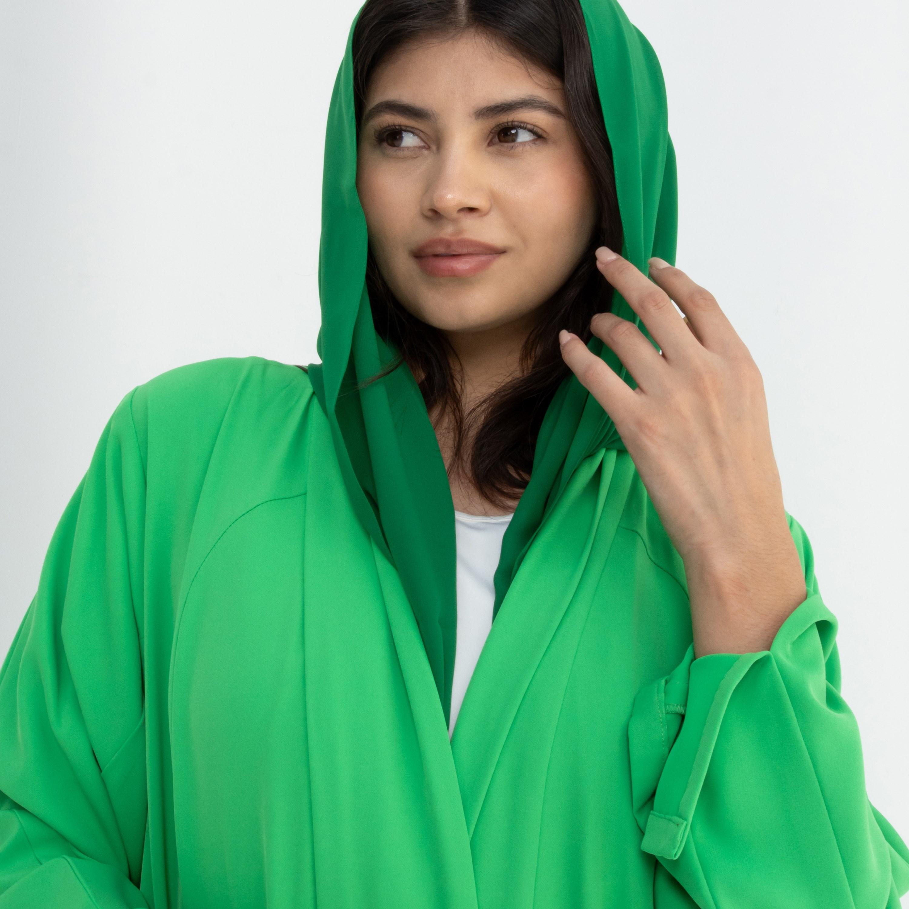 10December Green Crepe Women's Flowy Cut Abaya with Hijab-women-arabicclothing-abayas-image-2
