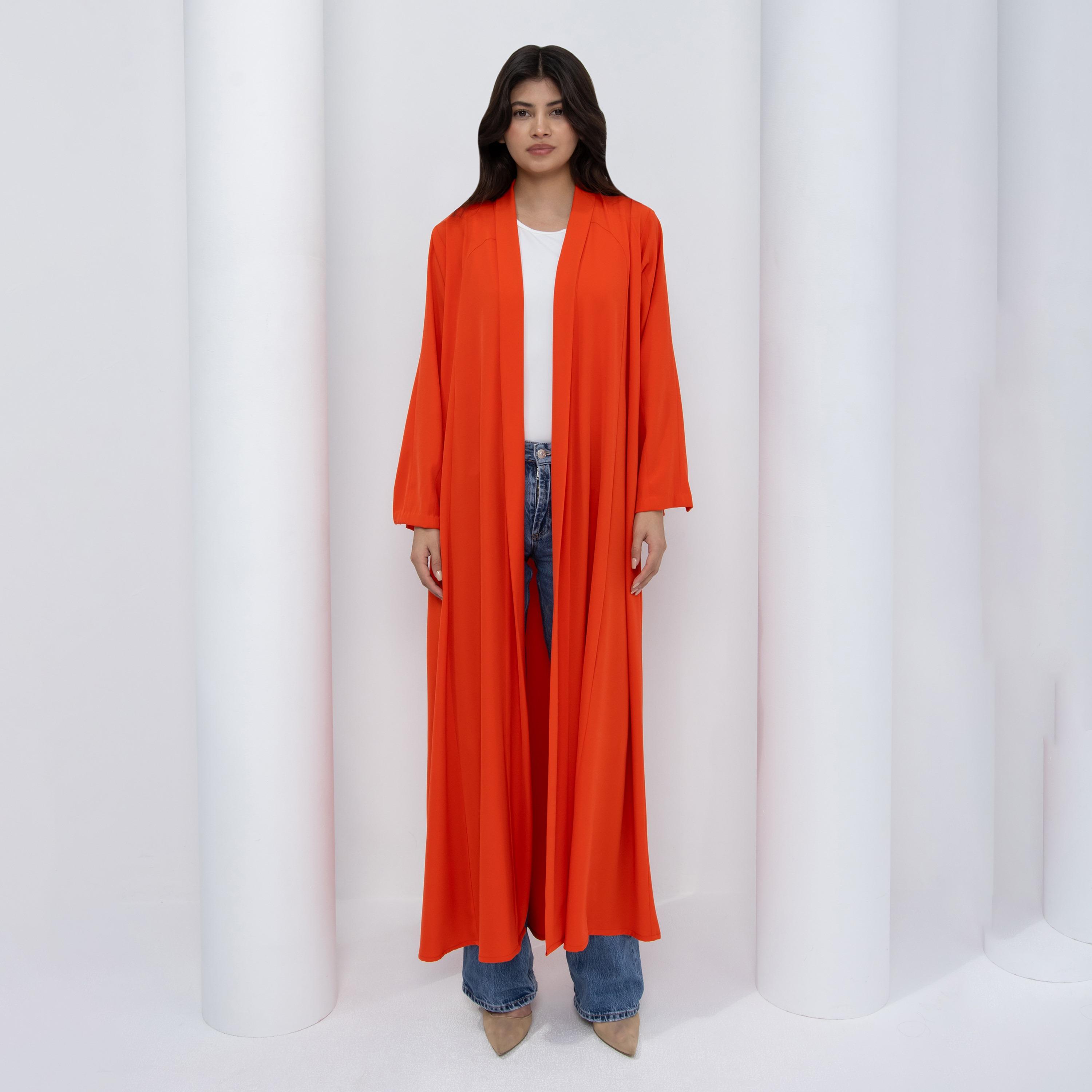 10December Orange Crepe Women's Flowy Cut Abaya with Hijab-women-arabicclothing-abayas-image-1
