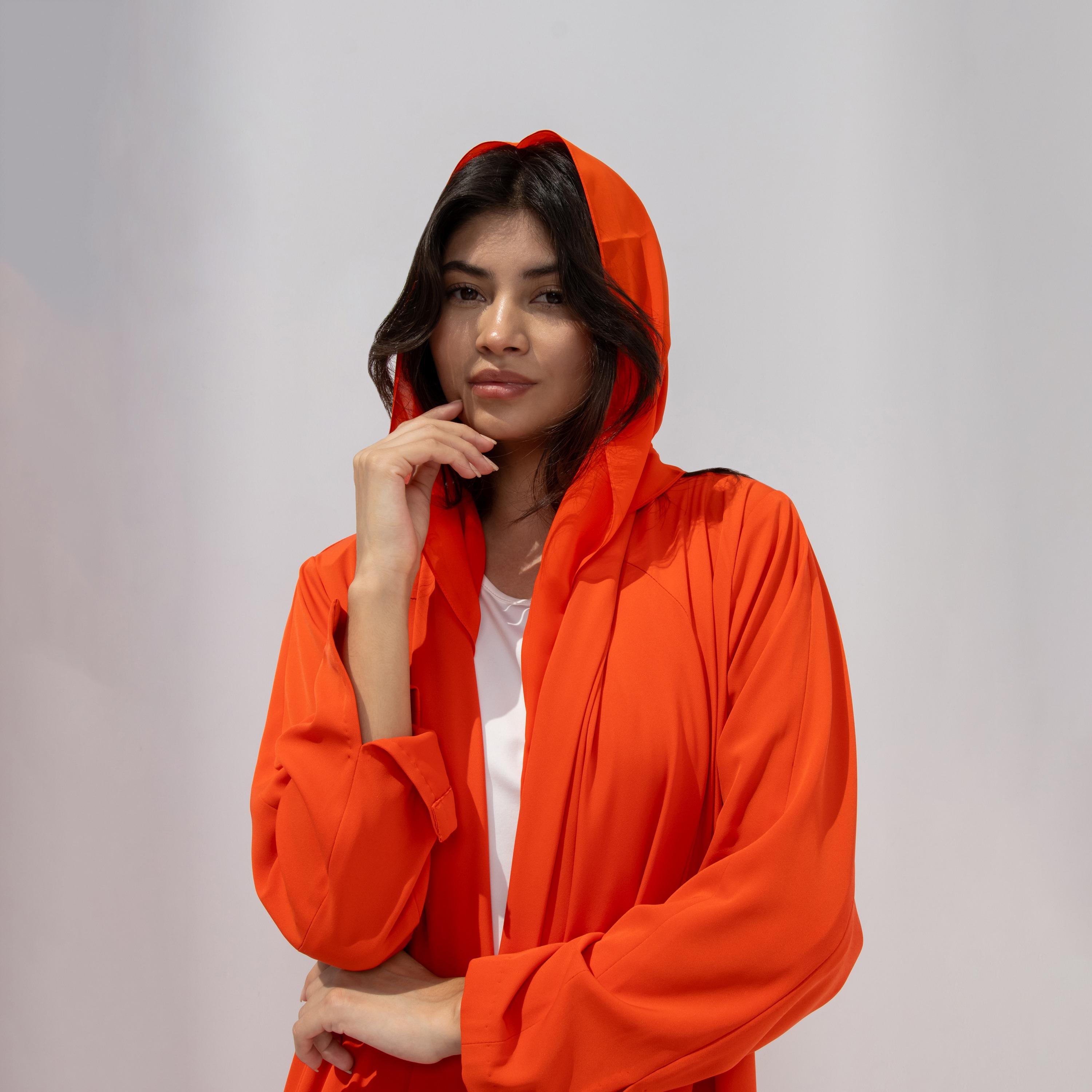 10December Orange Crepe Women's Flowy Cut Abaya with Hijab-women-arabicclothing-abayas-image-2