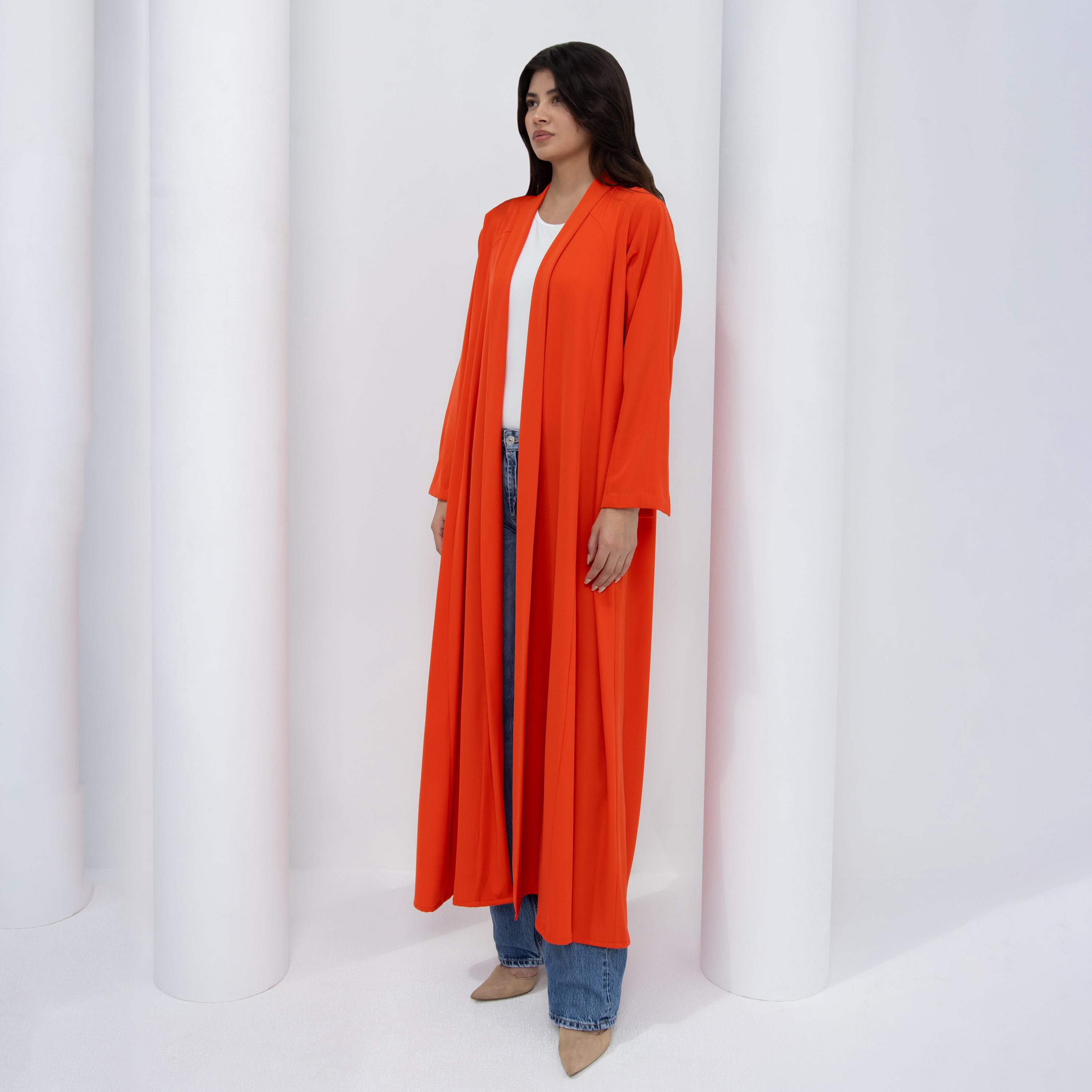 10December Orange Crepe Women's Flowy Cut Abaya with Hijab-women-arabicclothing-abayas-image-3