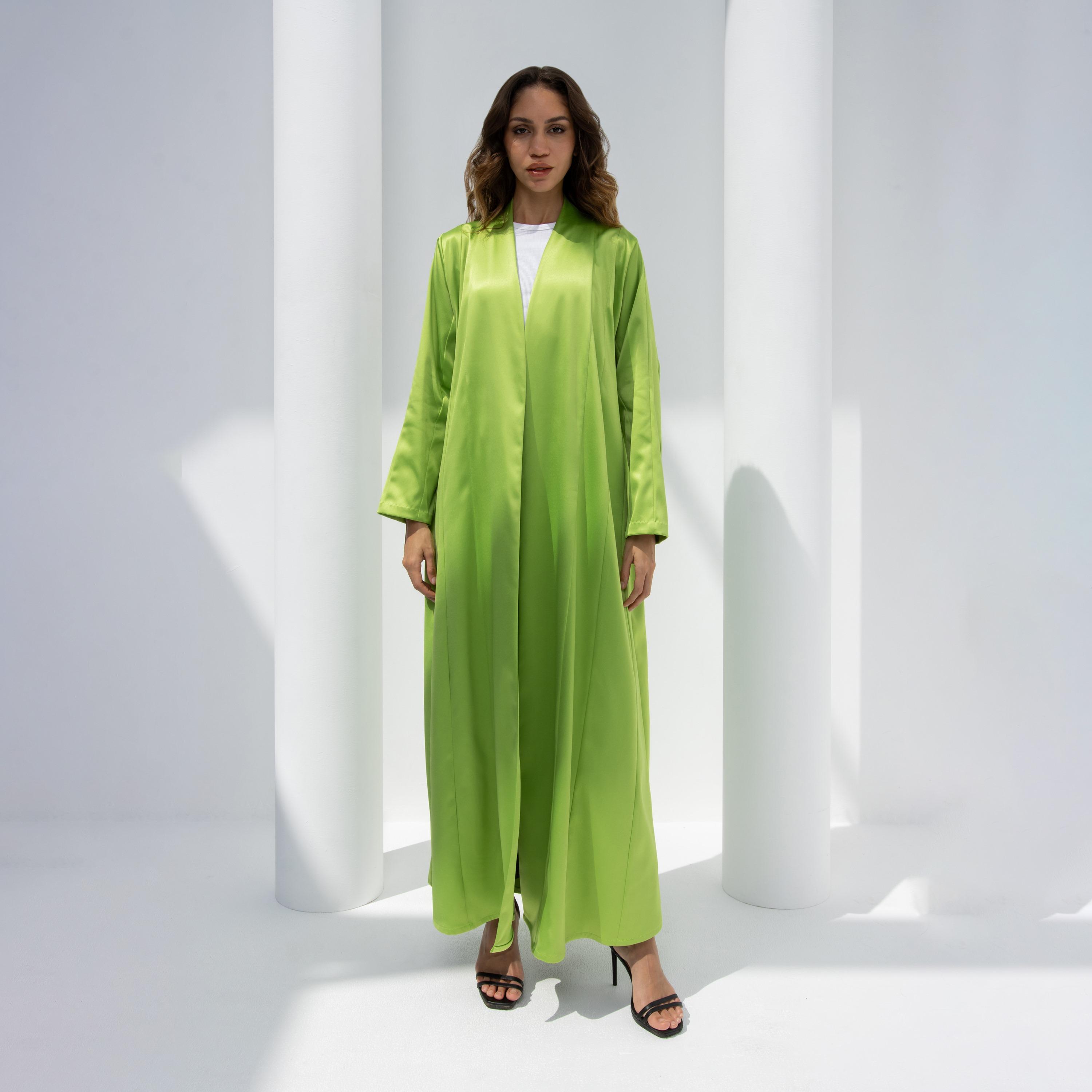 10December Green Satin Women's Flowy Cut Abaya with Hijab-women-arabicclothing-abayas-image-1