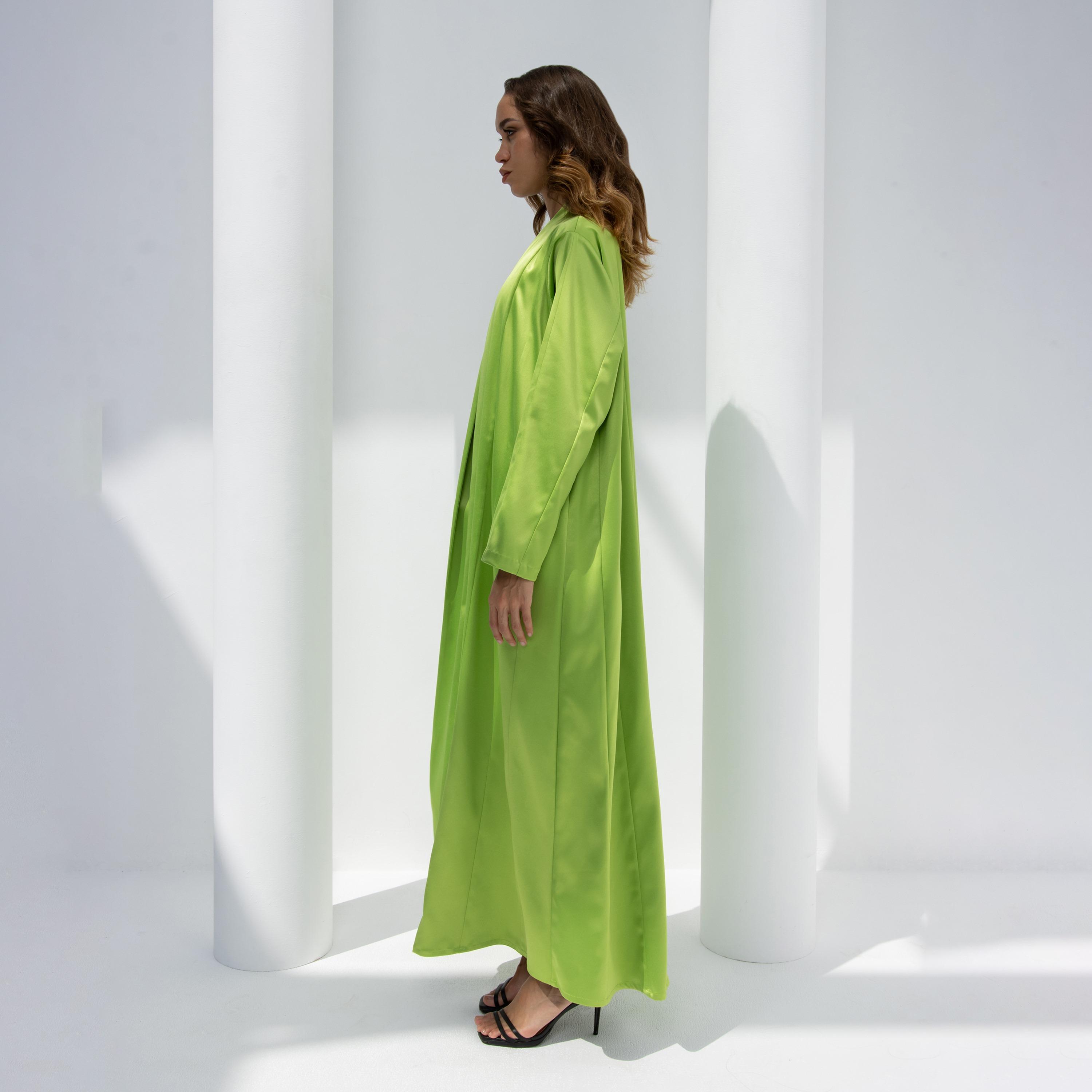 10December Green Satin Women's Flowy Cut Abaya with Hijab-women-arabicclothing-abayas-image-3