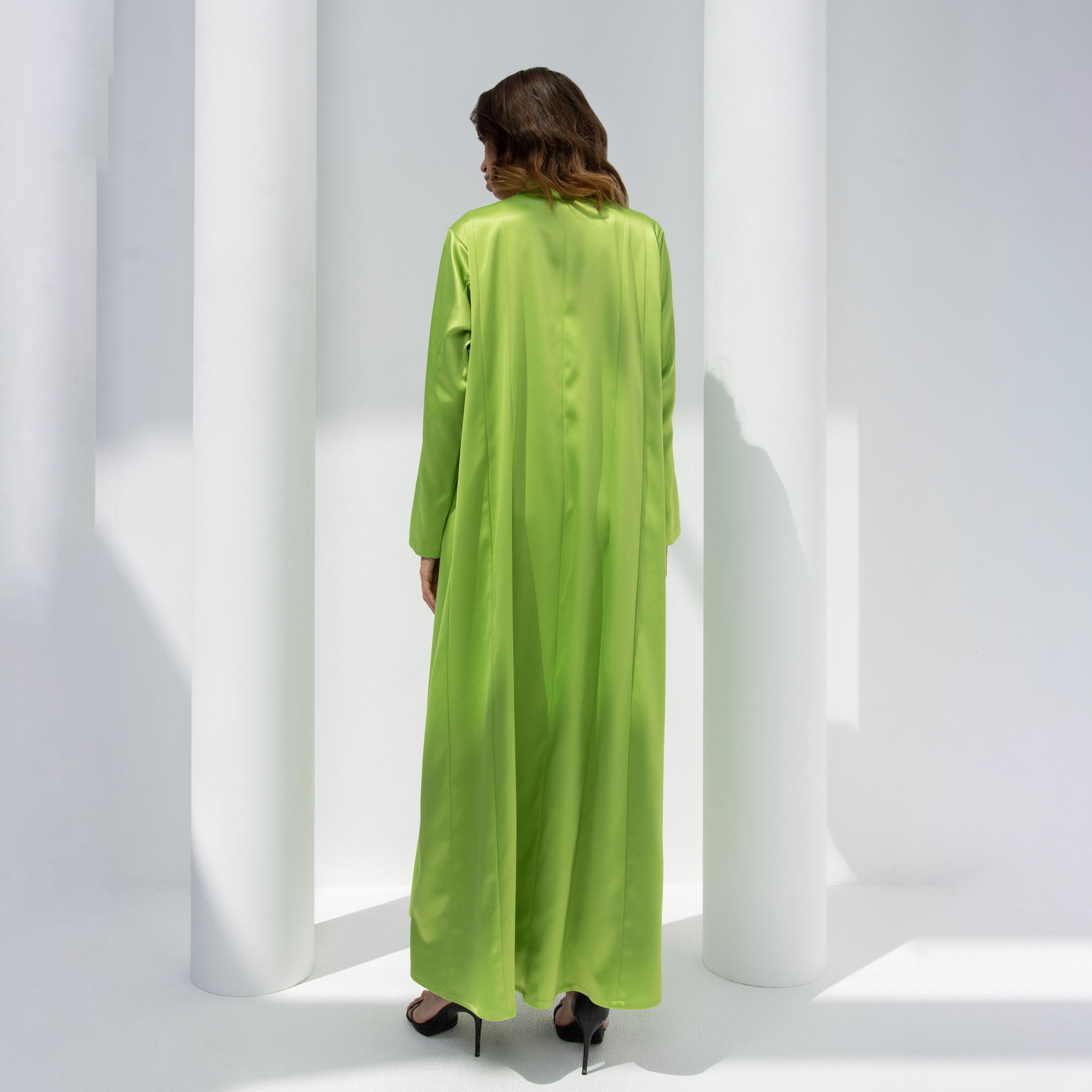 10December Green Satin Women's Flowy Cut Abaya with Hijab-women-arabicclothing-abayas-image-4