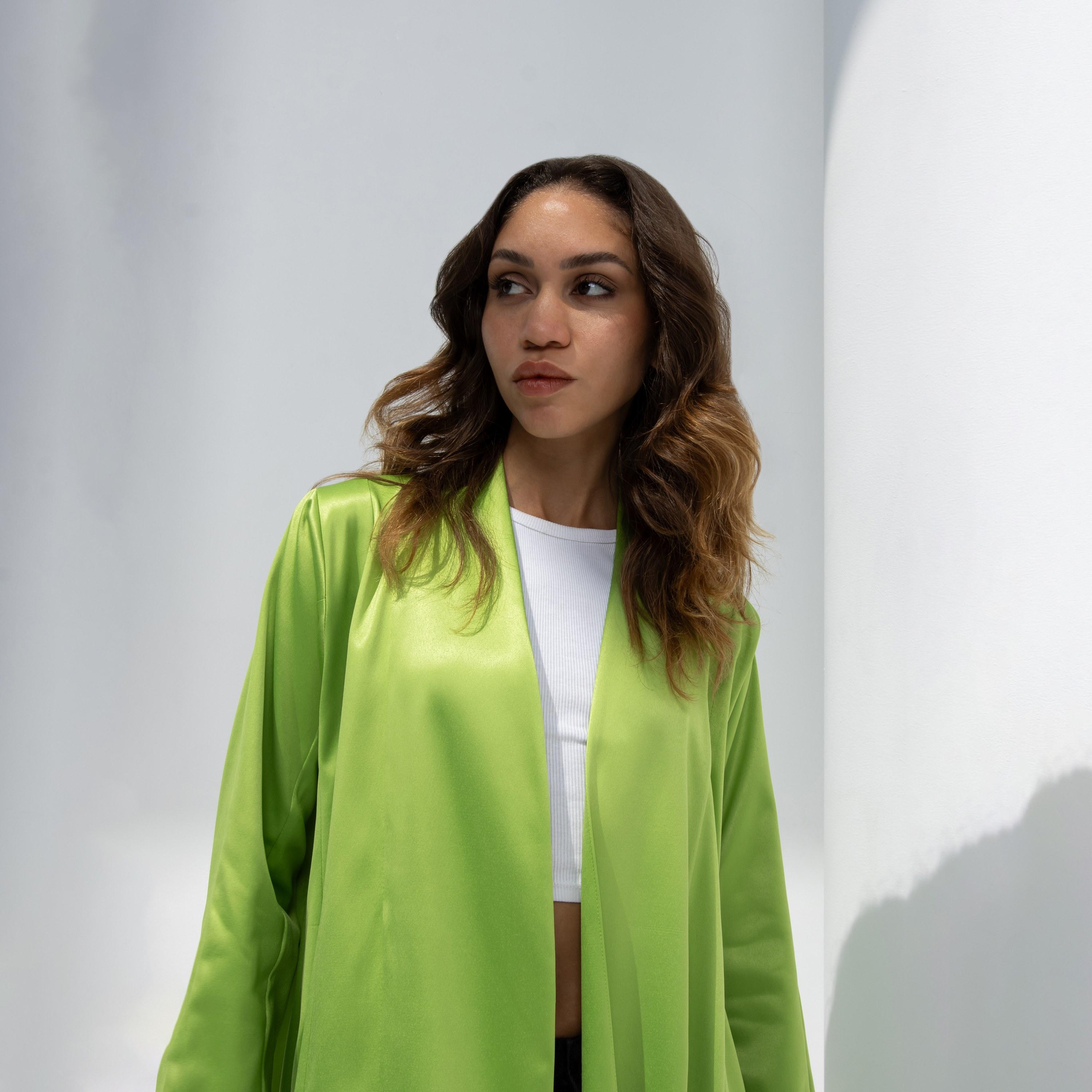 10December Green Satin Women's Flowy Cut Abaya with Hijab-women-arabicclothing-abayas-image-6