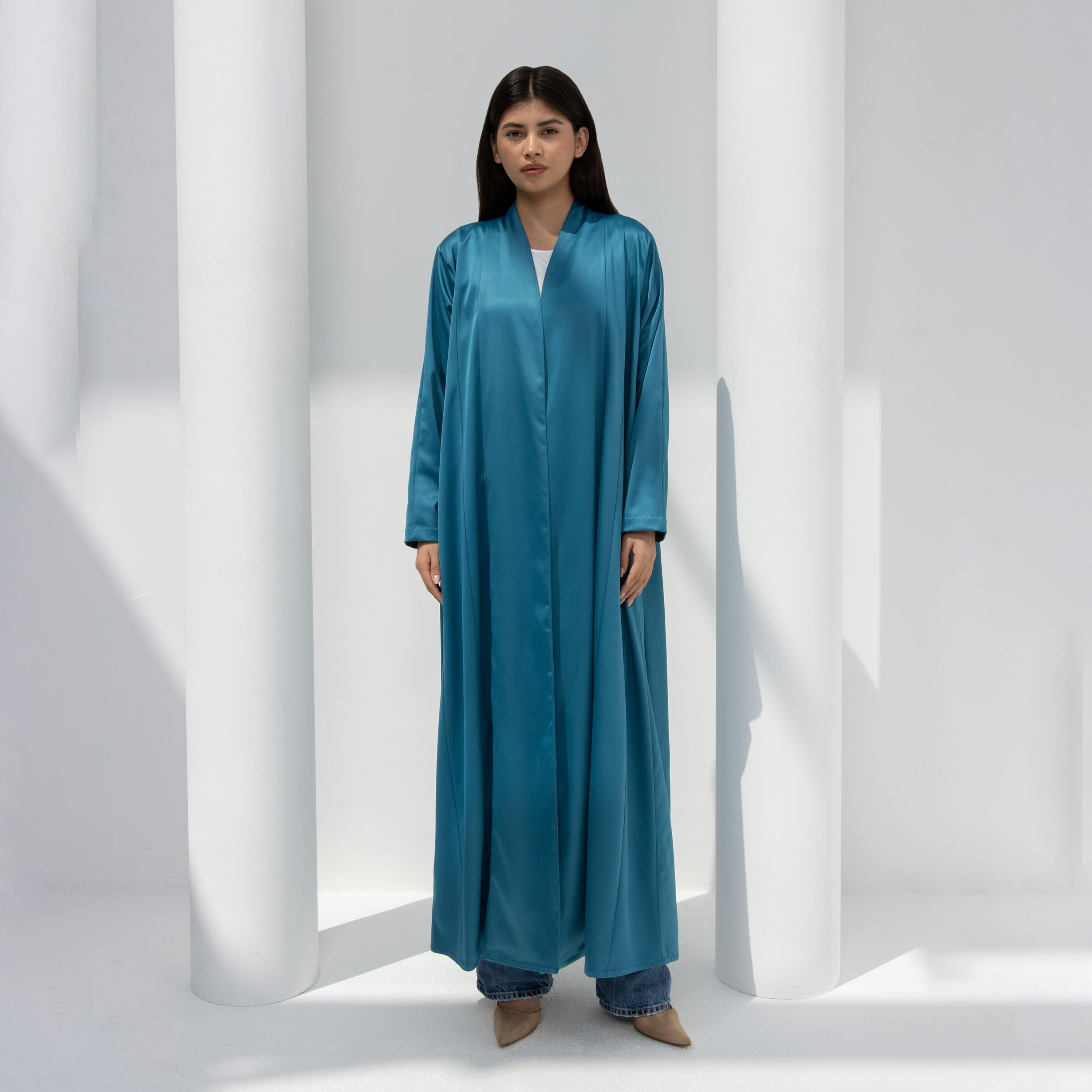 10December Teal Satin Women's Flowy Cut Abaya-women-arabicclothing-abayas-image-1