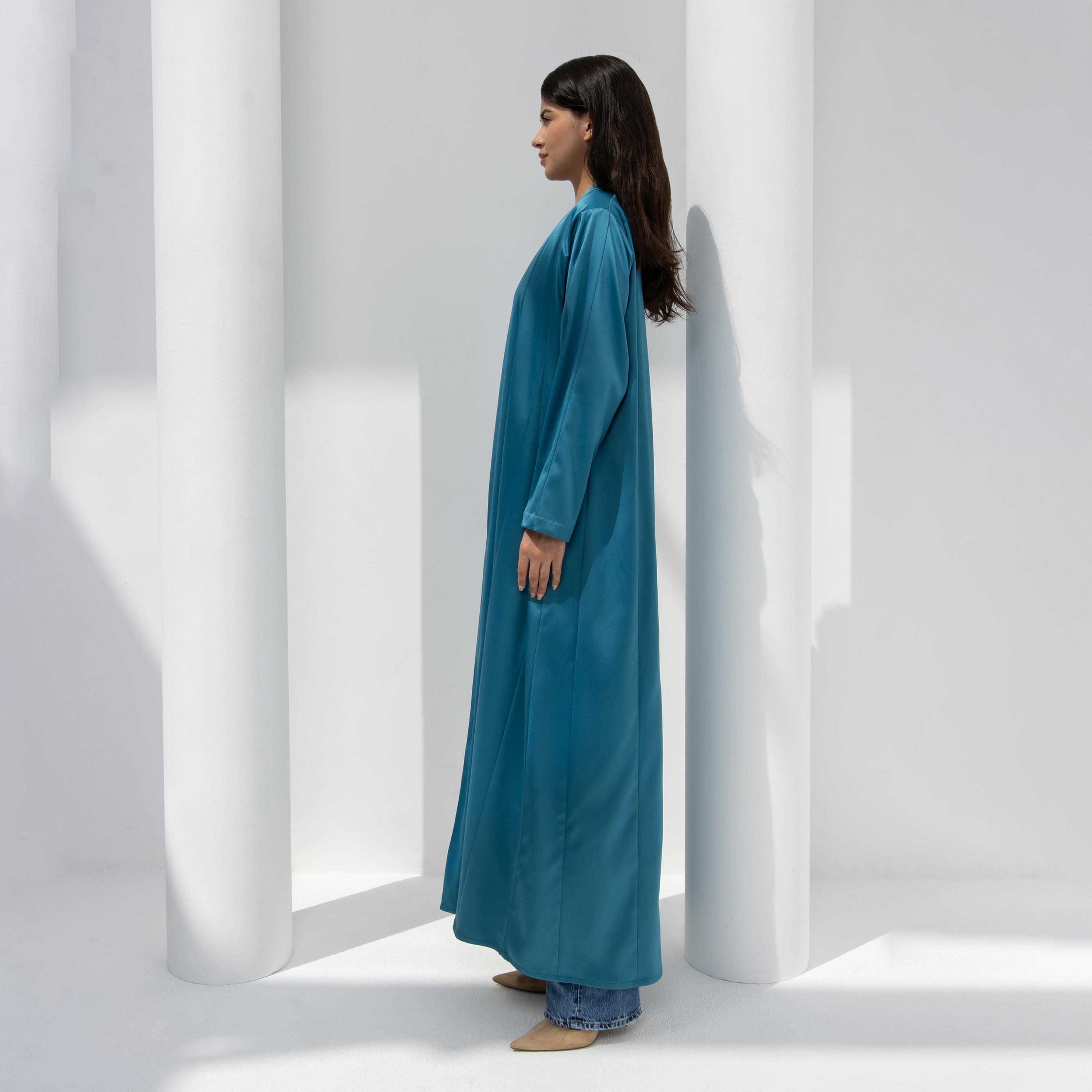 10December Teal Satin Women's Flowy Cut Abaya-women-arabicclothing-abayas-image-3