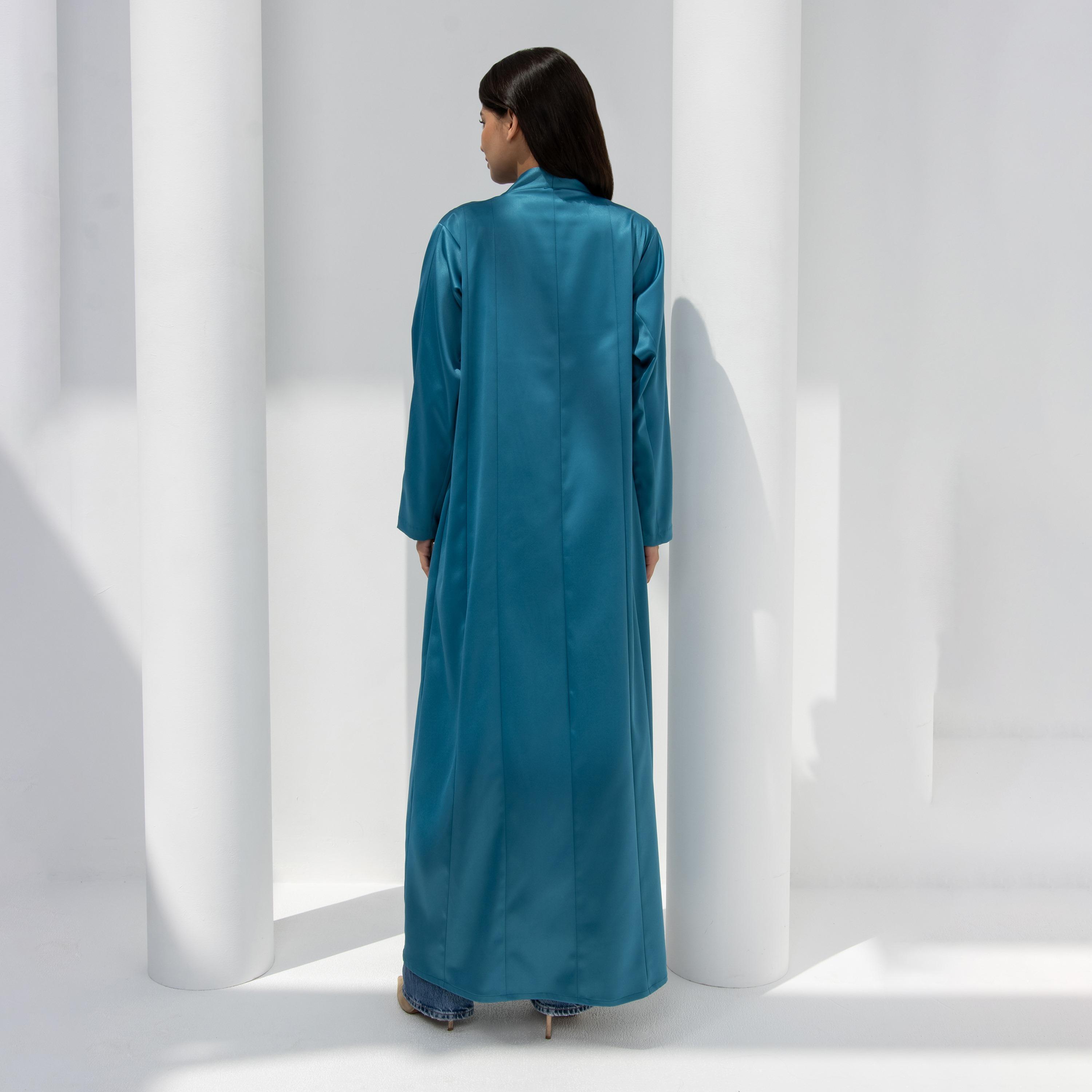 10December Teal Satin Women's Flowy Cut Abaya-women-arabicclothing-abayas-image-4