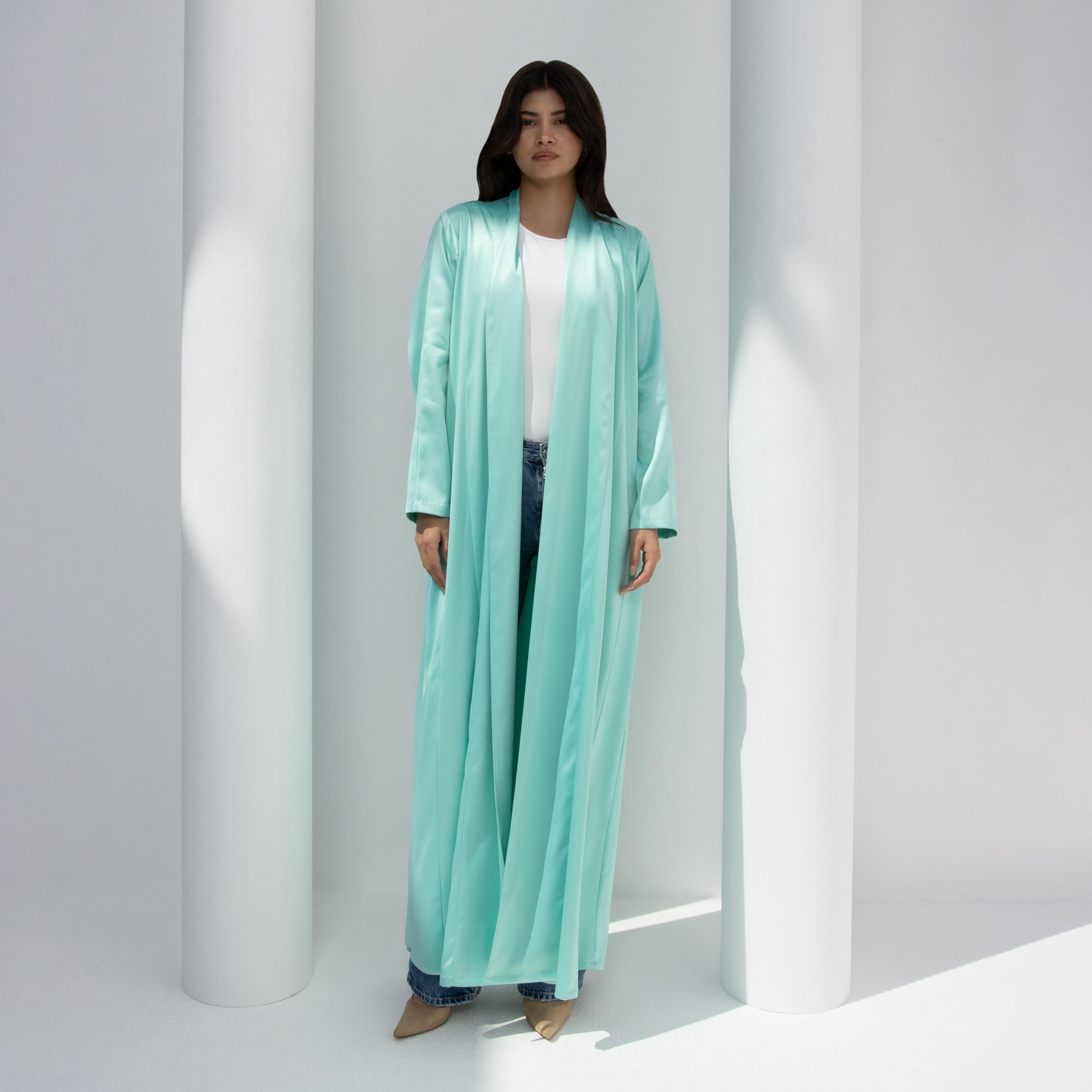 10December Sky Blue Satin Women's Flowy Cut Abaya with Hijab-women-arabicclothing-abayas-image-1