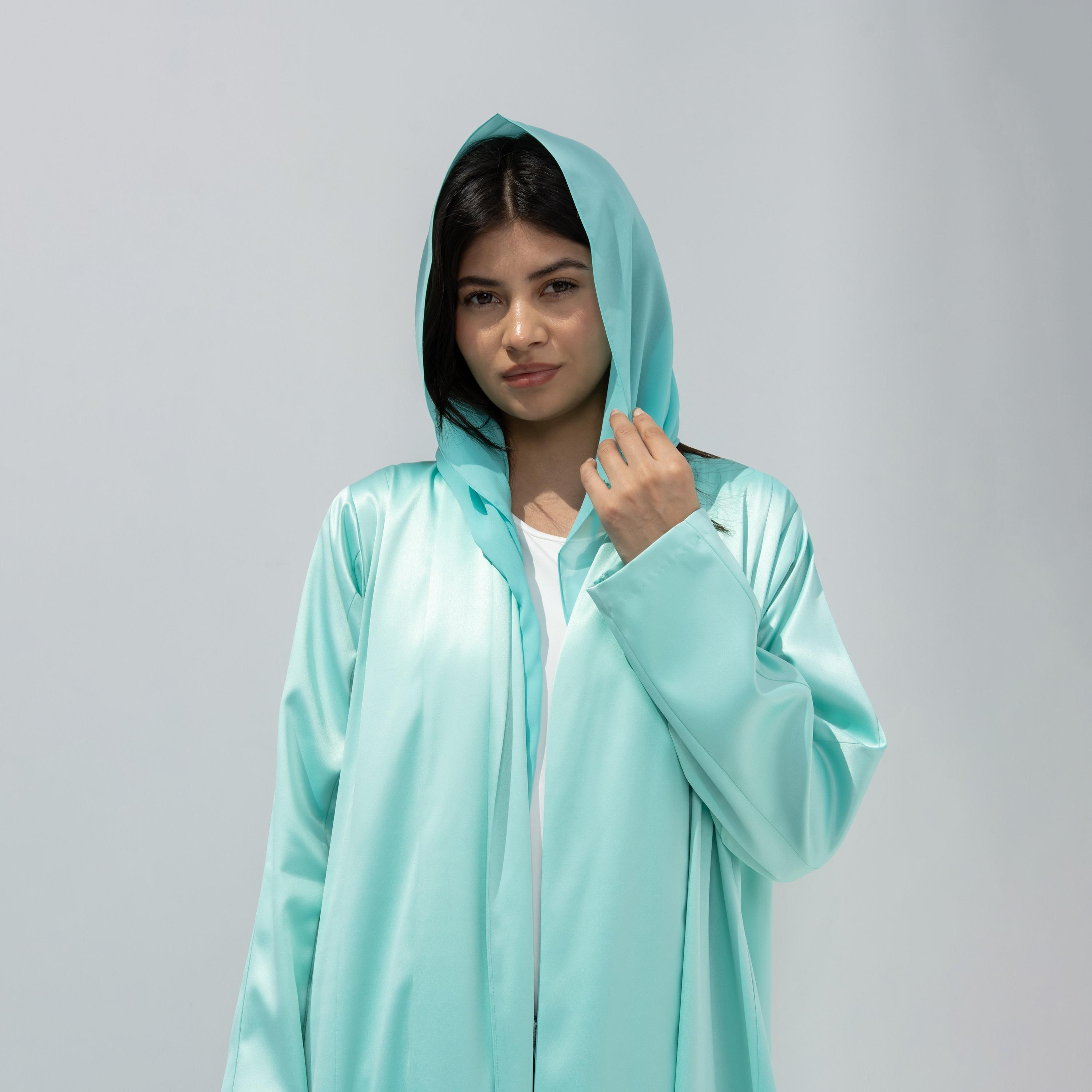 10December Sky Blue Satin Women's Flowy Cut Abaya with Hijab-women-arabicclothing-abayas-image-2