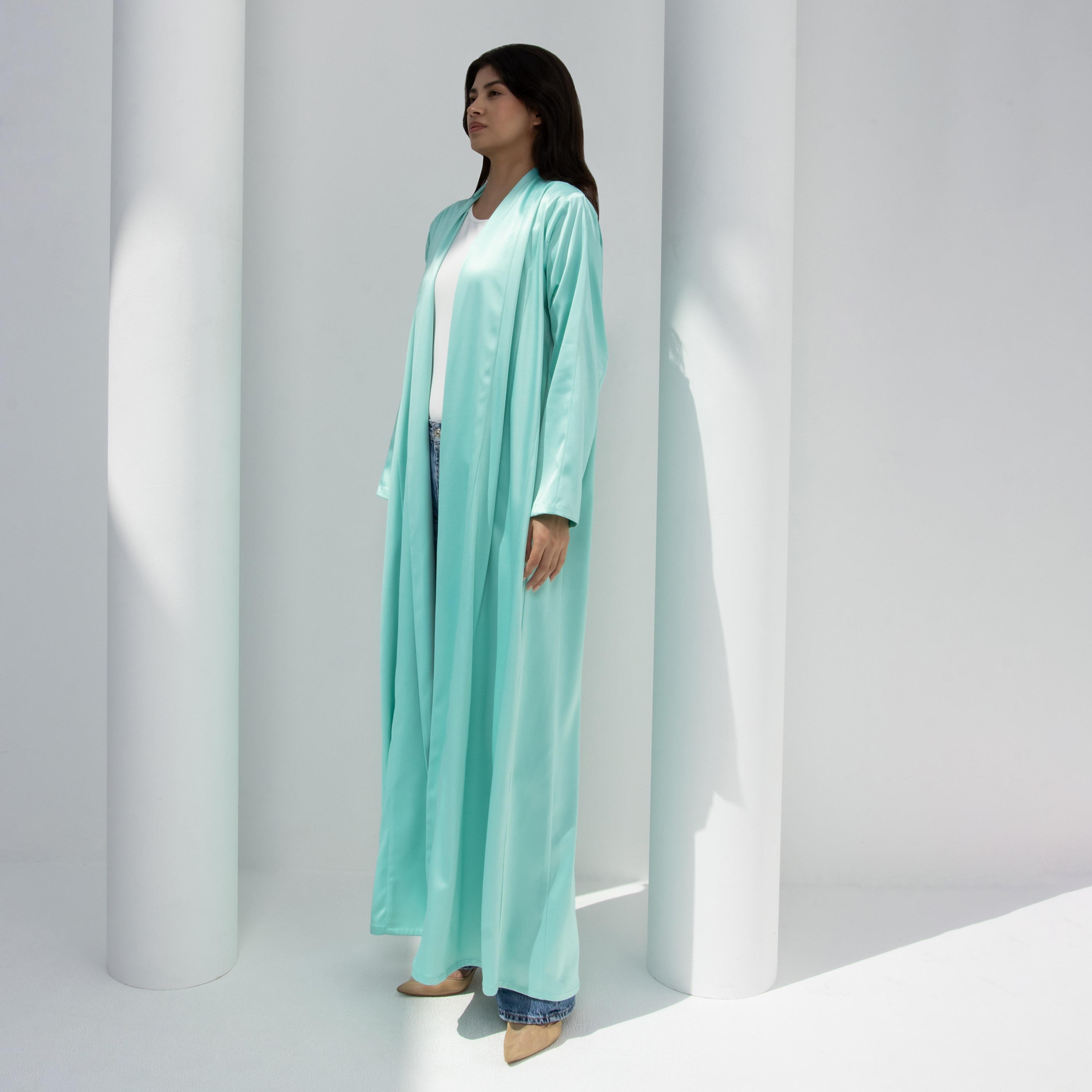 10December Sky Blue Satin Women's Flowy Cut Abaya with Hijab-women-arabicclothing-abayas-image-3