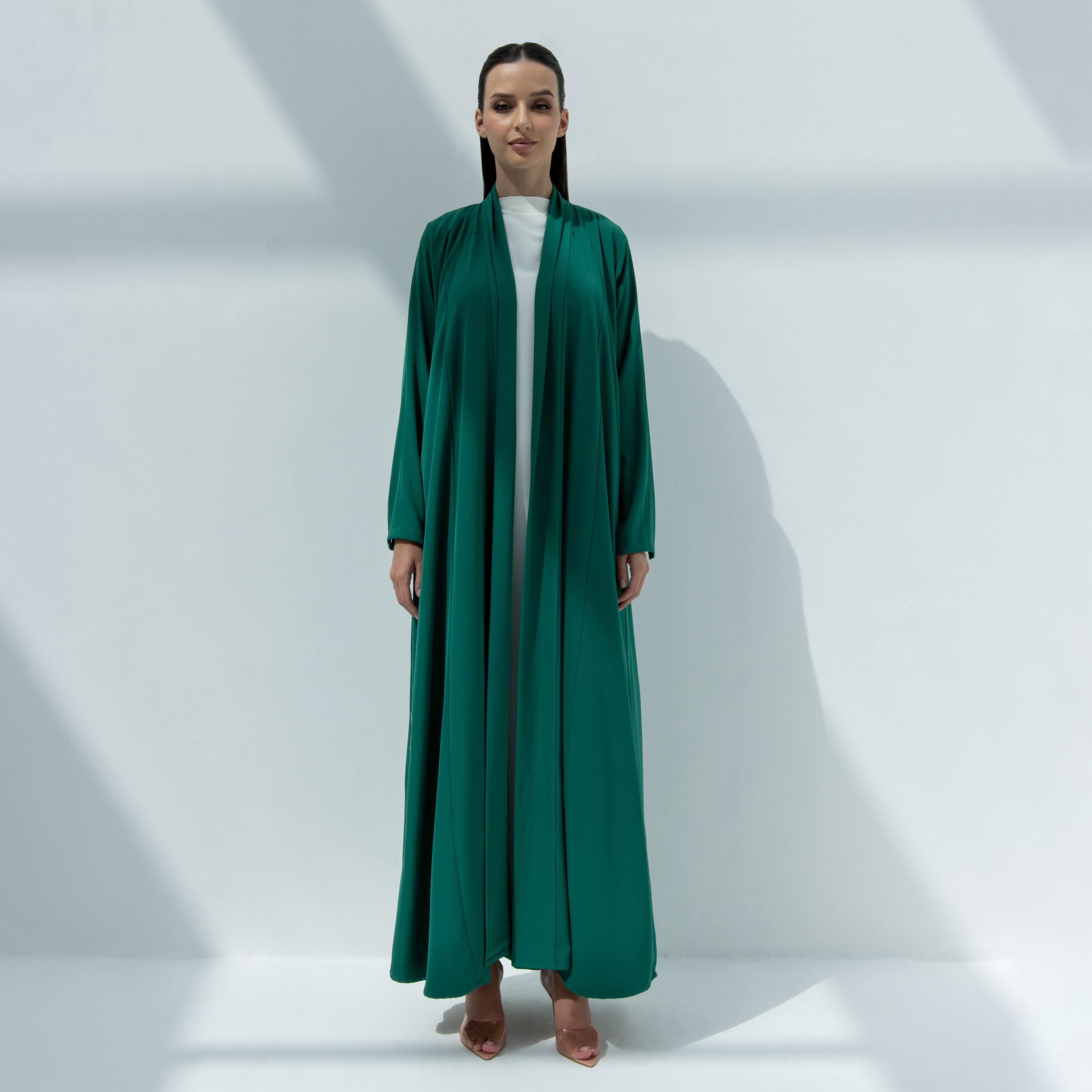 10December Green Crepe Women's Flowy Cut Abaya-women-arabicclothing-abayas-image-1
