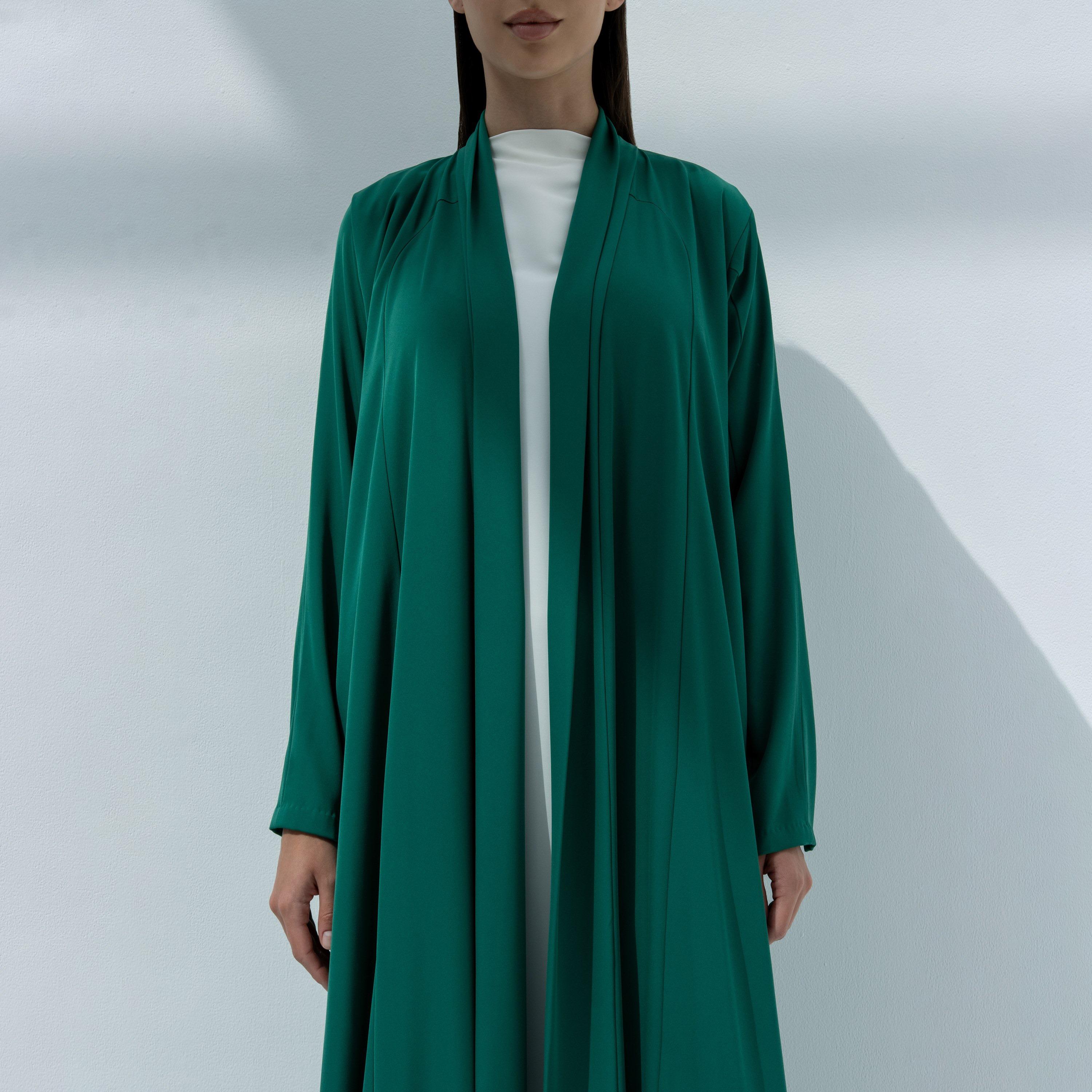 10December Green Crepe Women's Flowy Cut Abaya-women-arabicclothing-abayas-image-2