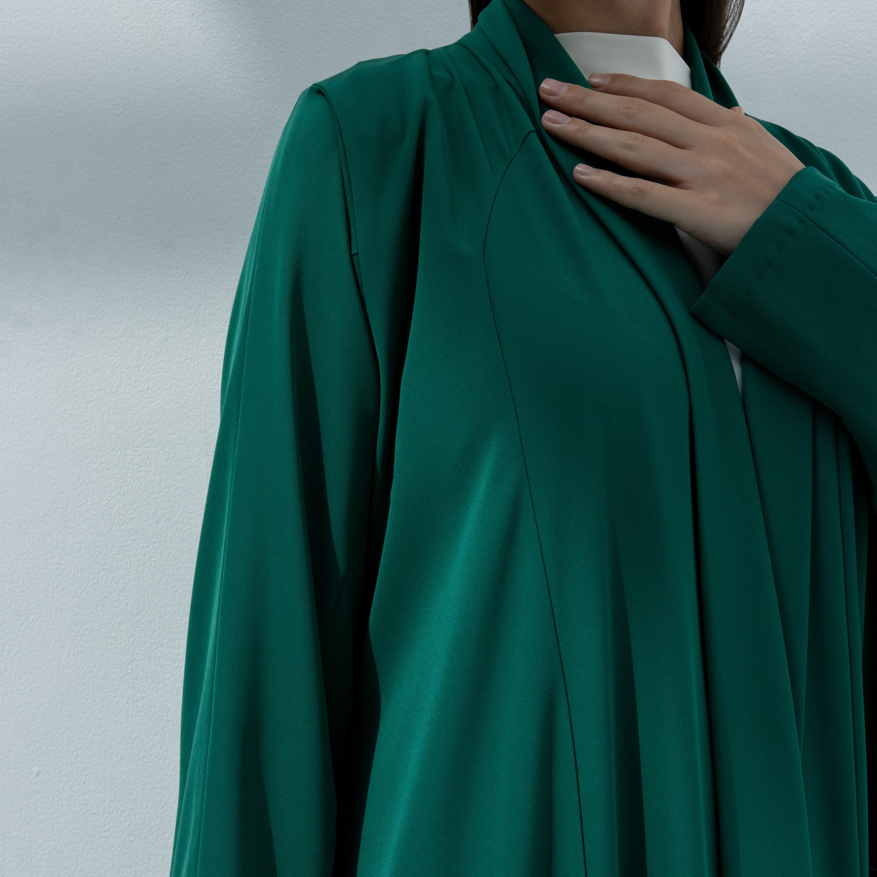 10December Green Crepe Women's Flowy Cut Abaya-women-arabicclothing-abayas-image-3