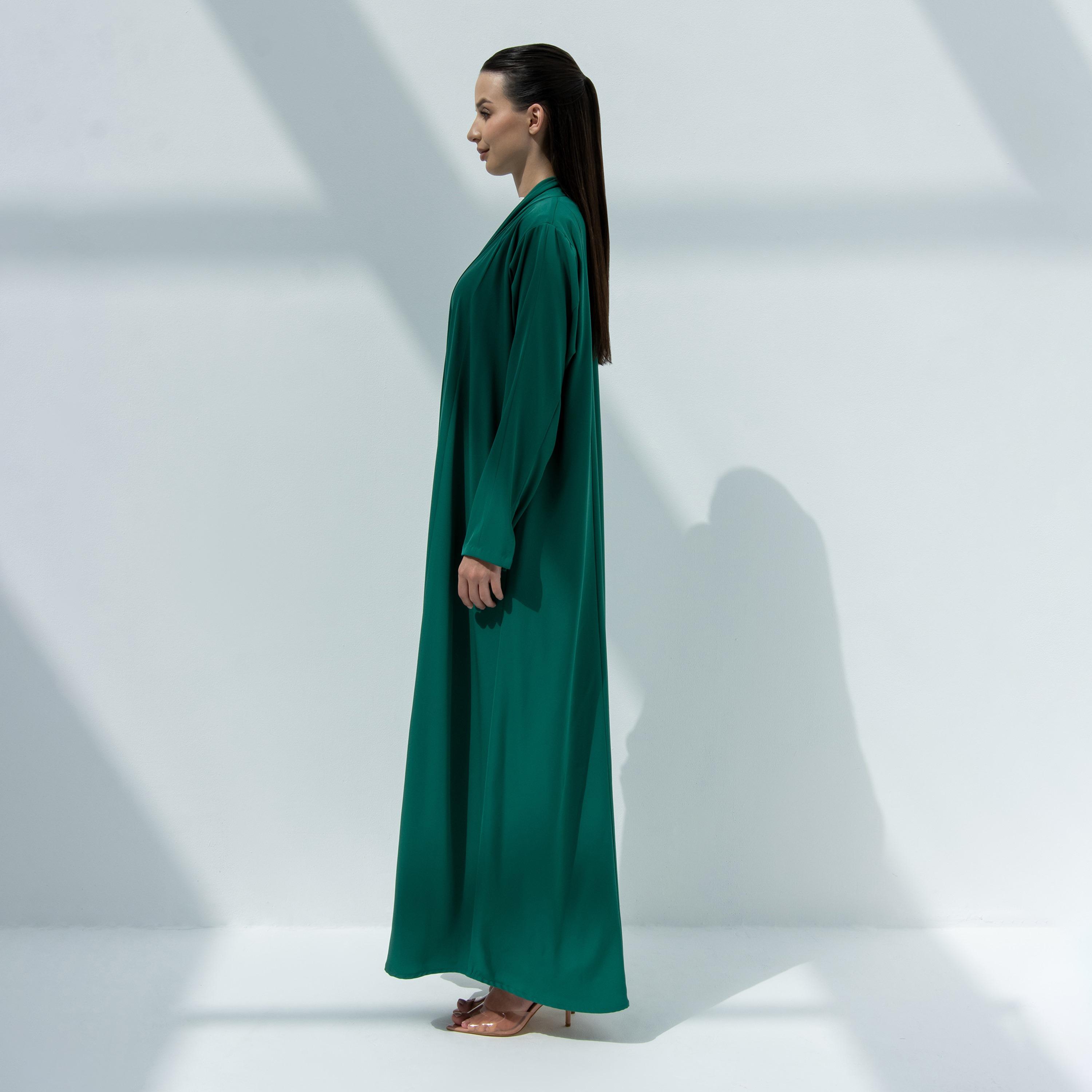 10December Green Crepe Women's Flowy Cut Abaya-women-arabicclothing-abayas-image-4