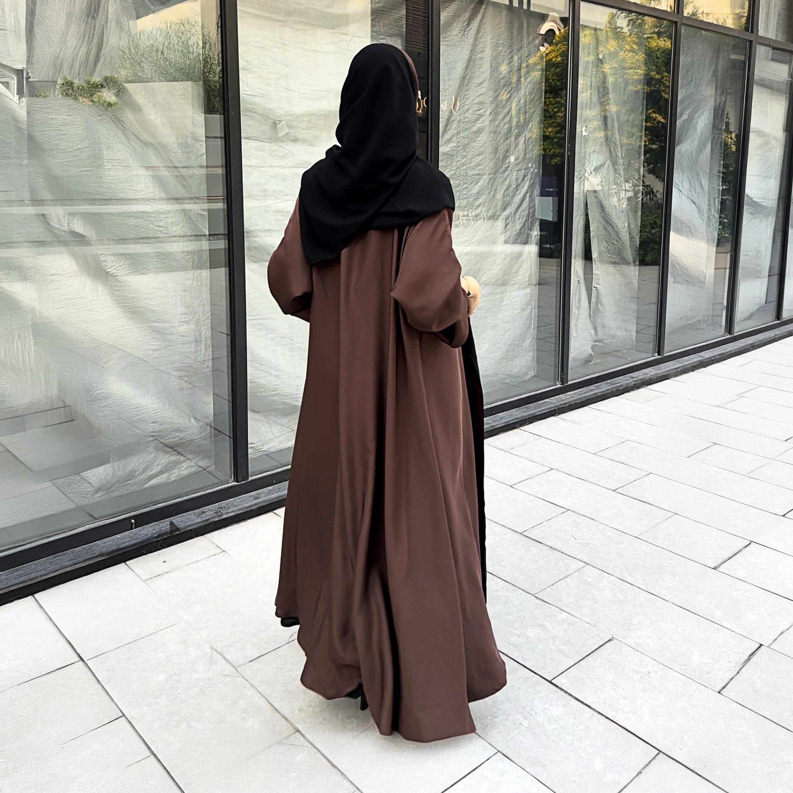 Lusin Abaya Wide Sleeves Women's Double Face Cloche Abaya with Hijab-women-arabicclothing-abayas-image-4
