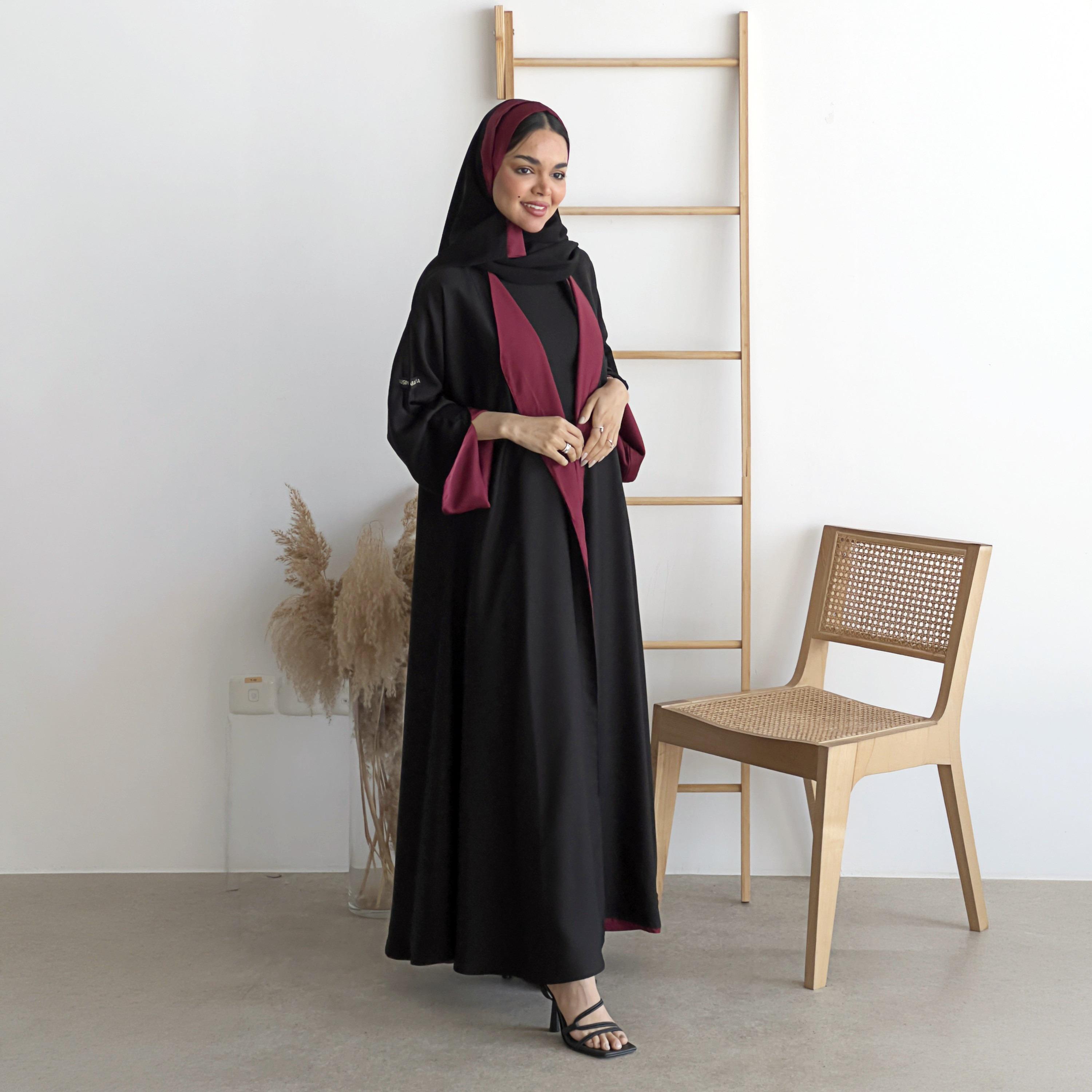 Lusin Abaya Wide Sleeves Women's Double Face Cloche Abaya with Hijab-women-arabicclothing-abayas-image-3