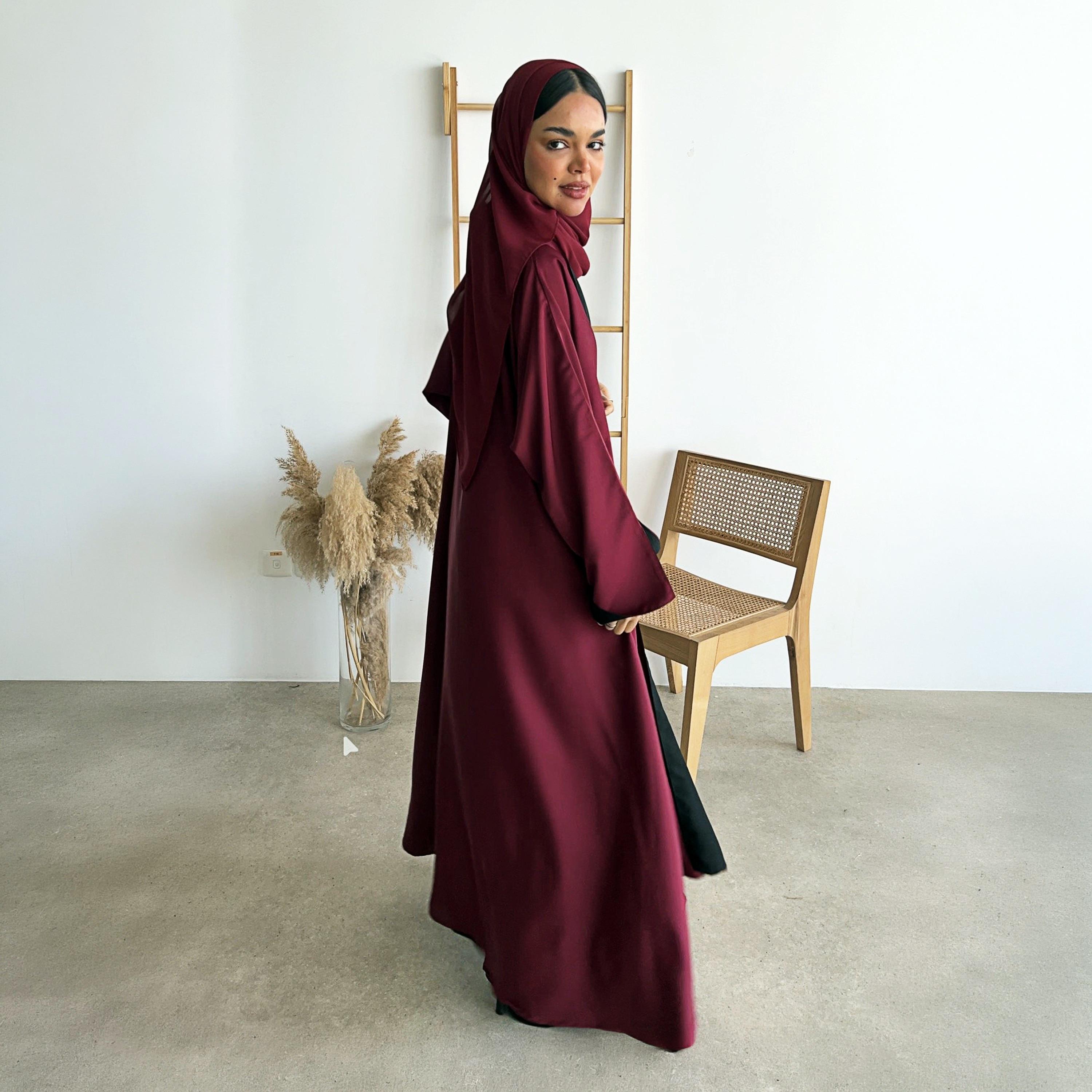 Lusin Abaya Wide Sleeves Women's Double Face Cloche Abaya with Hijab-women-arabicclothing-abayas-image-4