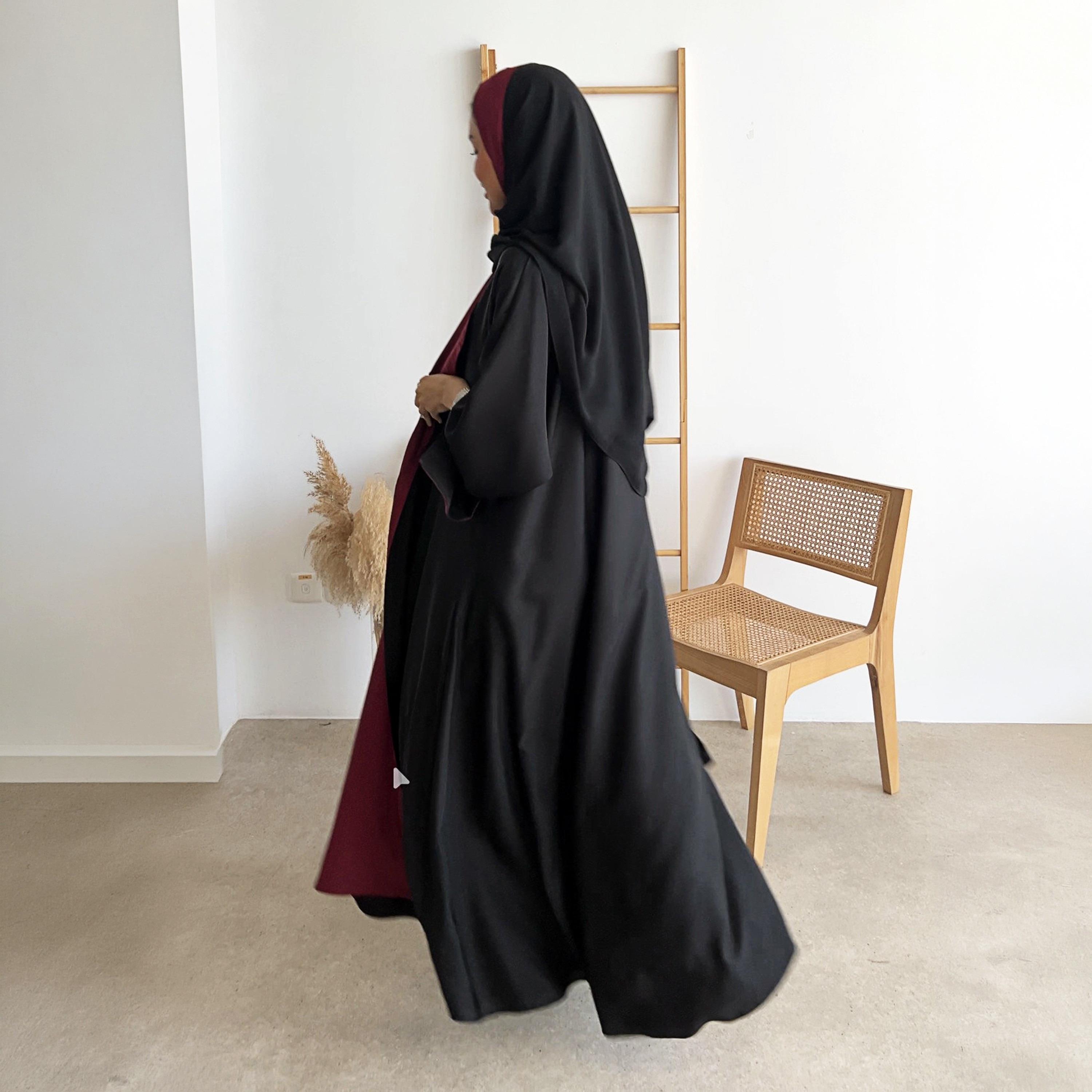 Lusin Abaya Wide Sleeves Women's Double Face Cloche Abaya with Hijab-women-arabicclothing-abayas-image-5