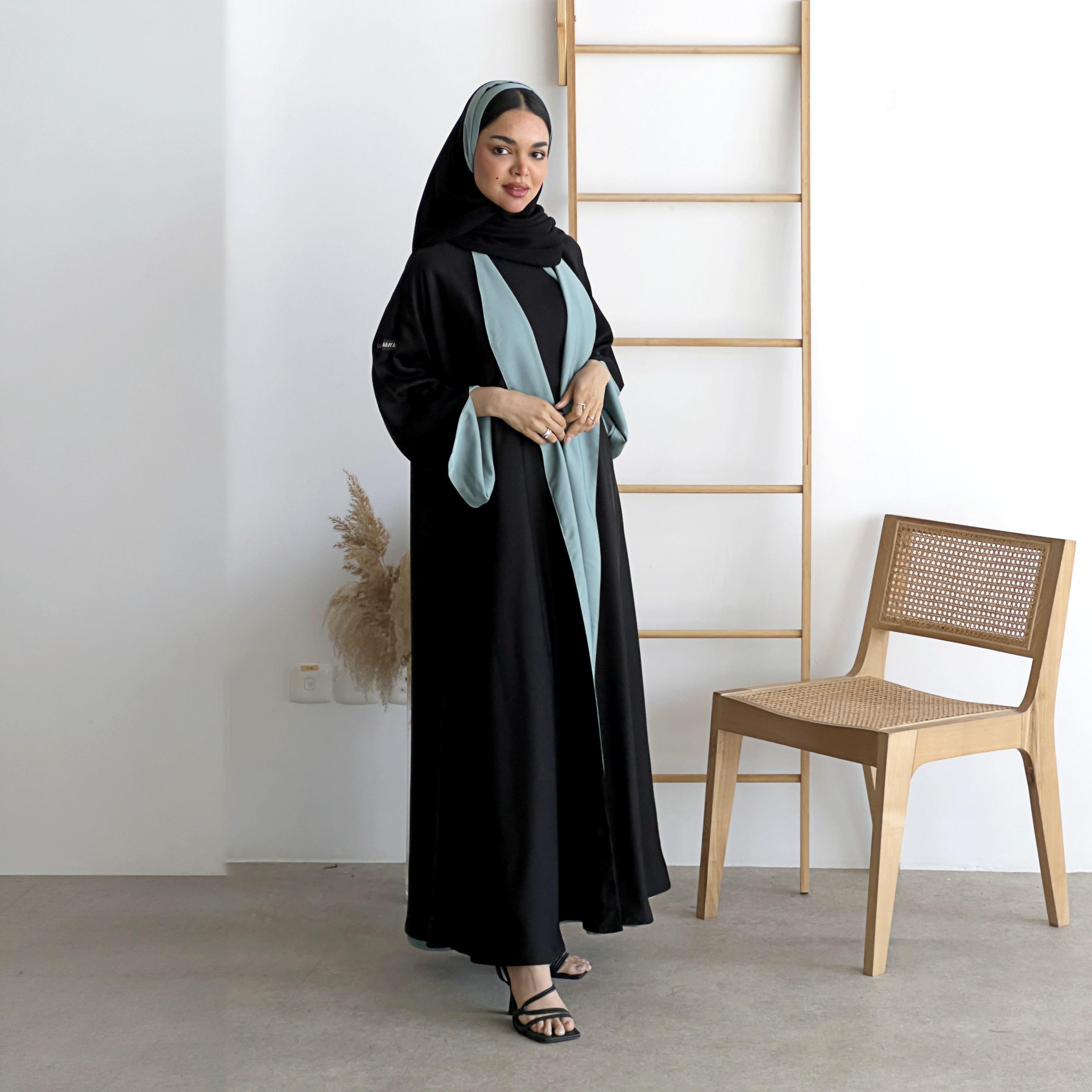 Lusin Abaya Wide Sleeves Women's Double Face Cloche Abaya with Hijab-women-arabicclothing-abayas-image-3