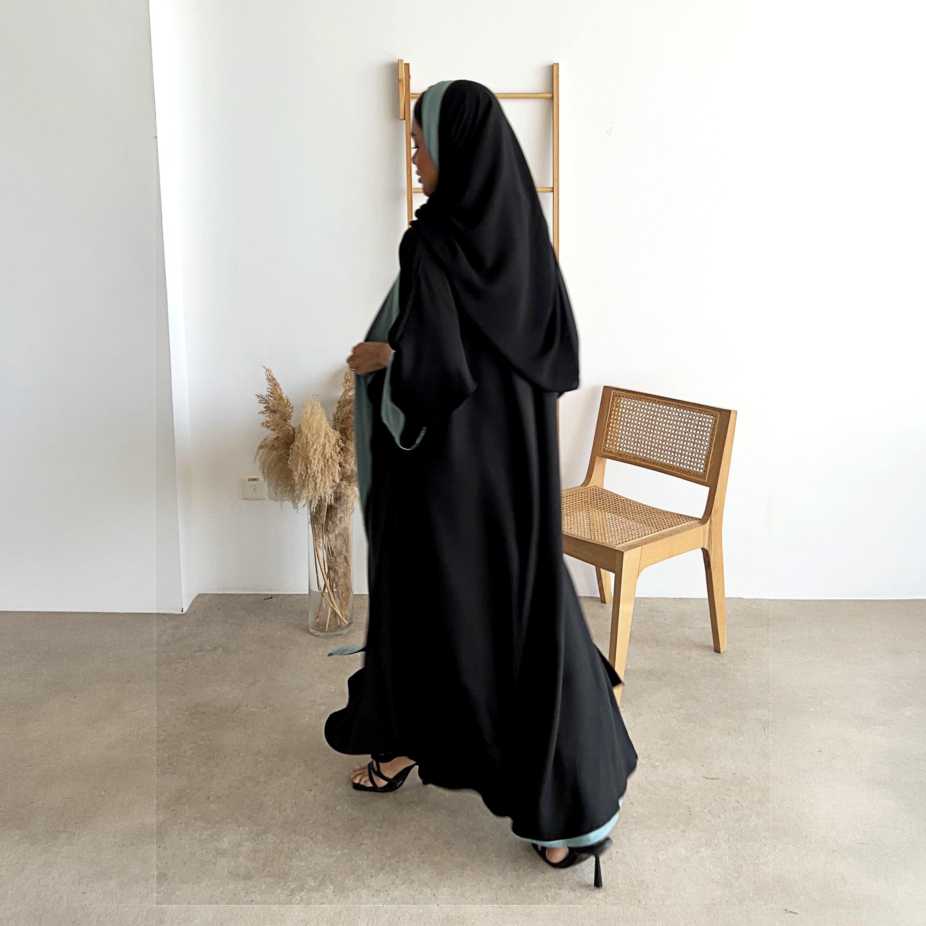 Lusin Abaya Wide Sleeves Women's Double Face Cloche Abaya with Hijab-women-arabicclothing-abayas-image-4
