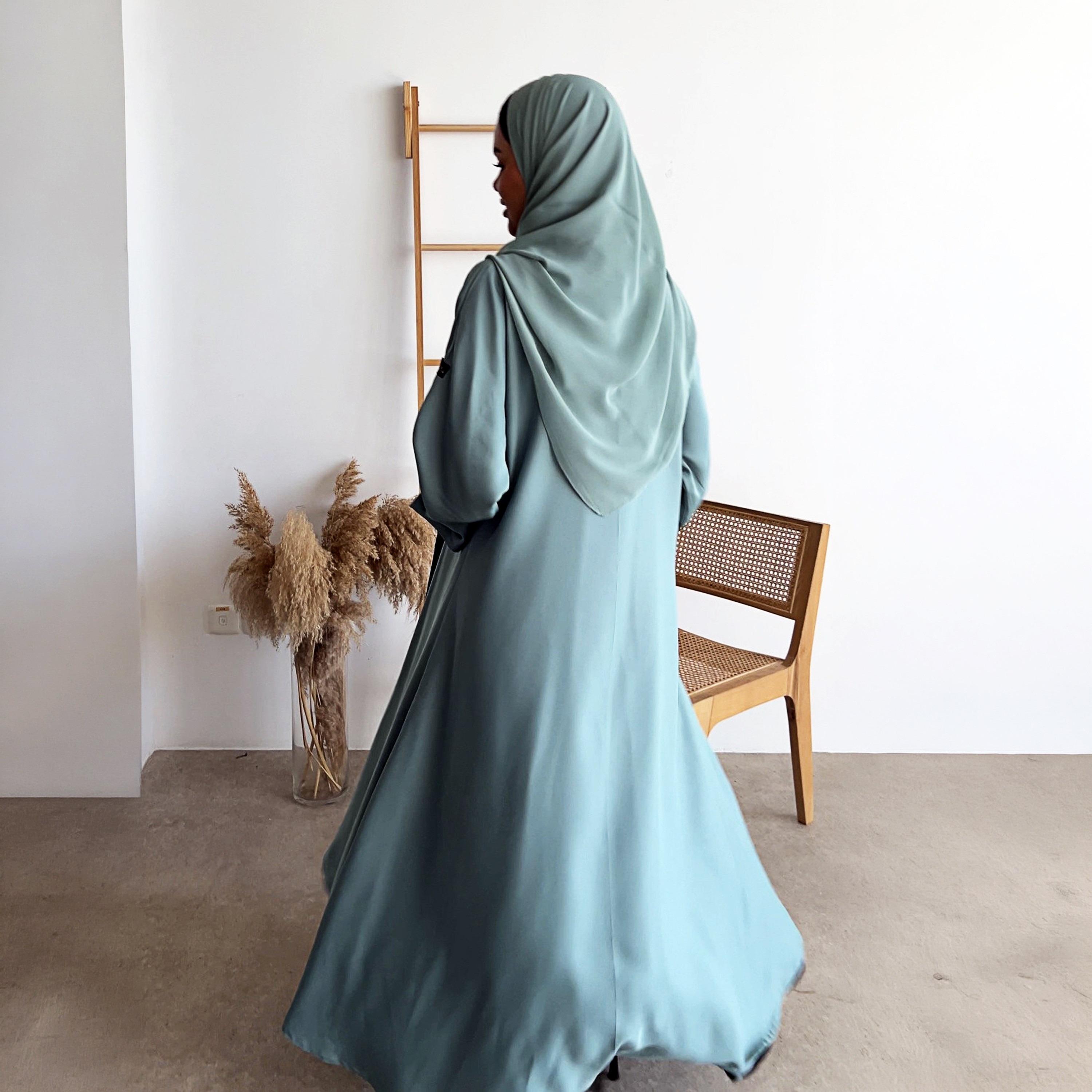 Lusin Abaya Wide Sleeves Women's Double Face Cloche Abaya with Hijab-women-arabicclothing-abayas-image-5