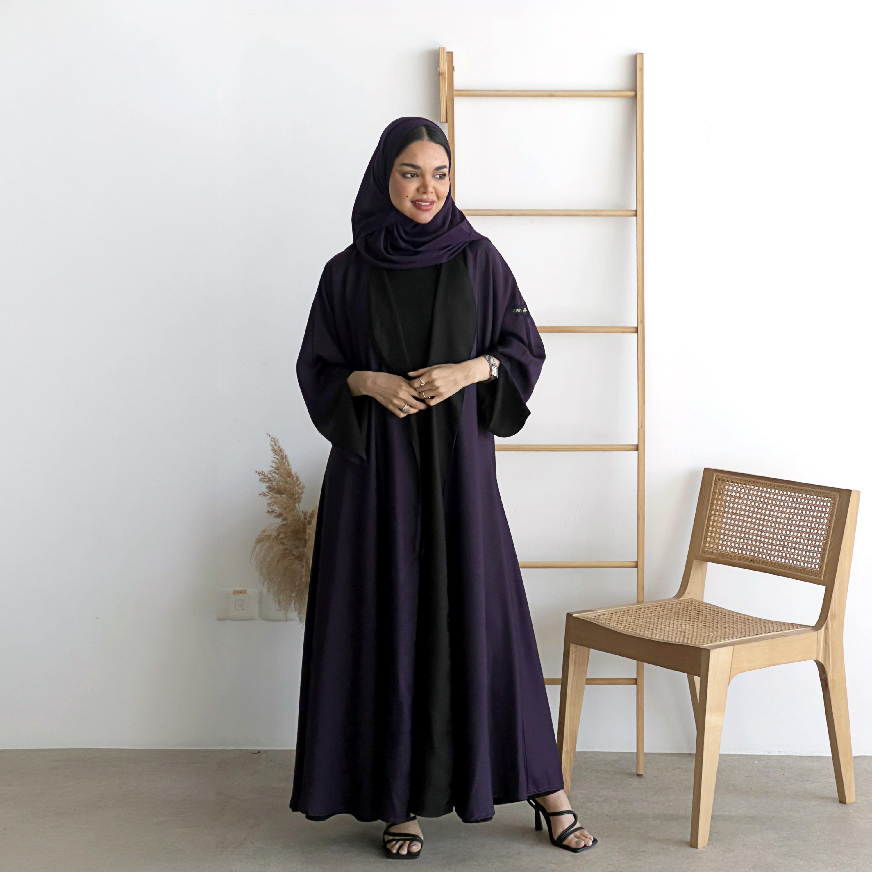 Lusin Abaya Wide Sleeves Women's Double Face Cloche Abaya with Hijab-women-arabicclothing-abayas-image-1