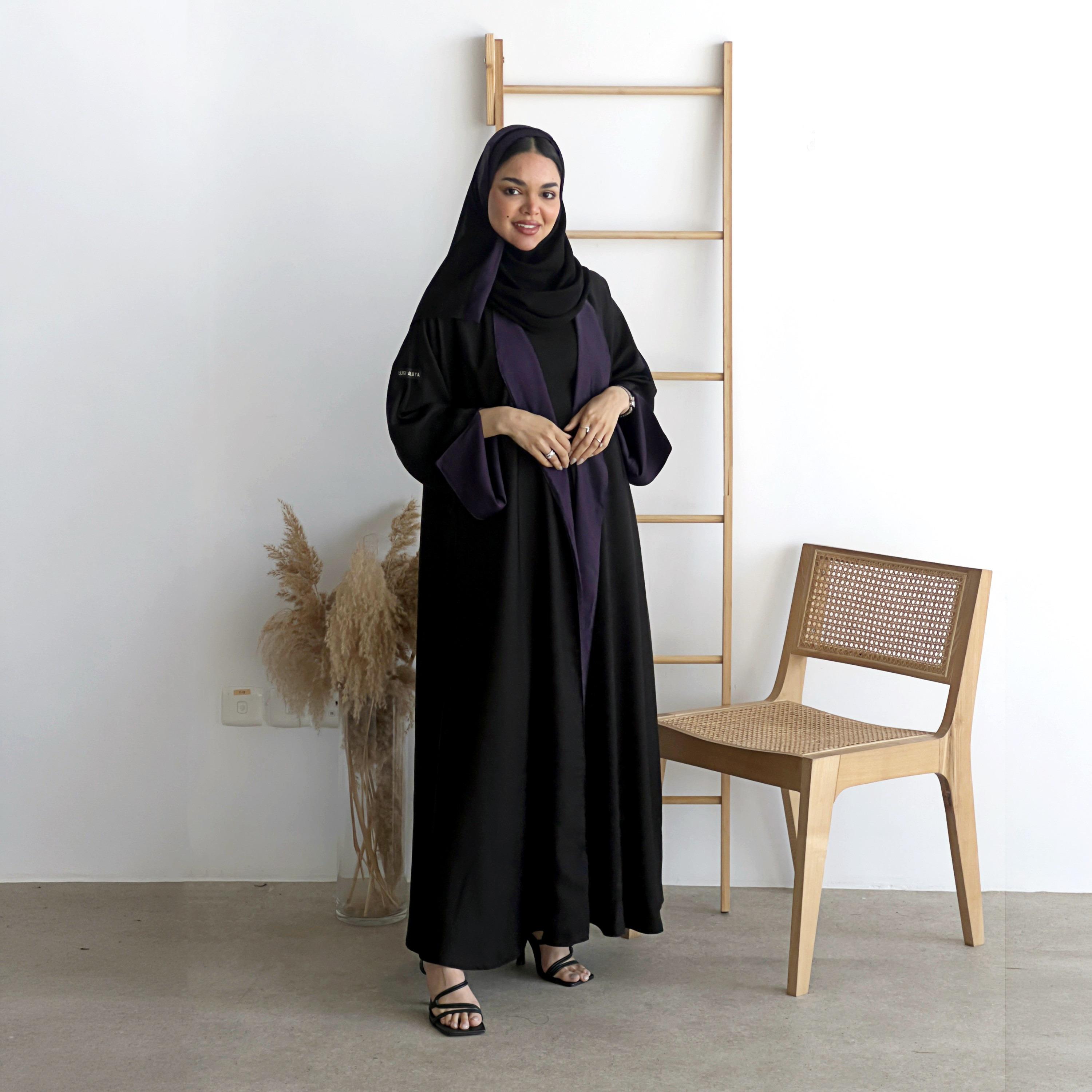 Lusin Abaya Wide Sleeves Women's Double Face Cloche Abaya with Hijab-women-arabicclothing-abayas-image-3