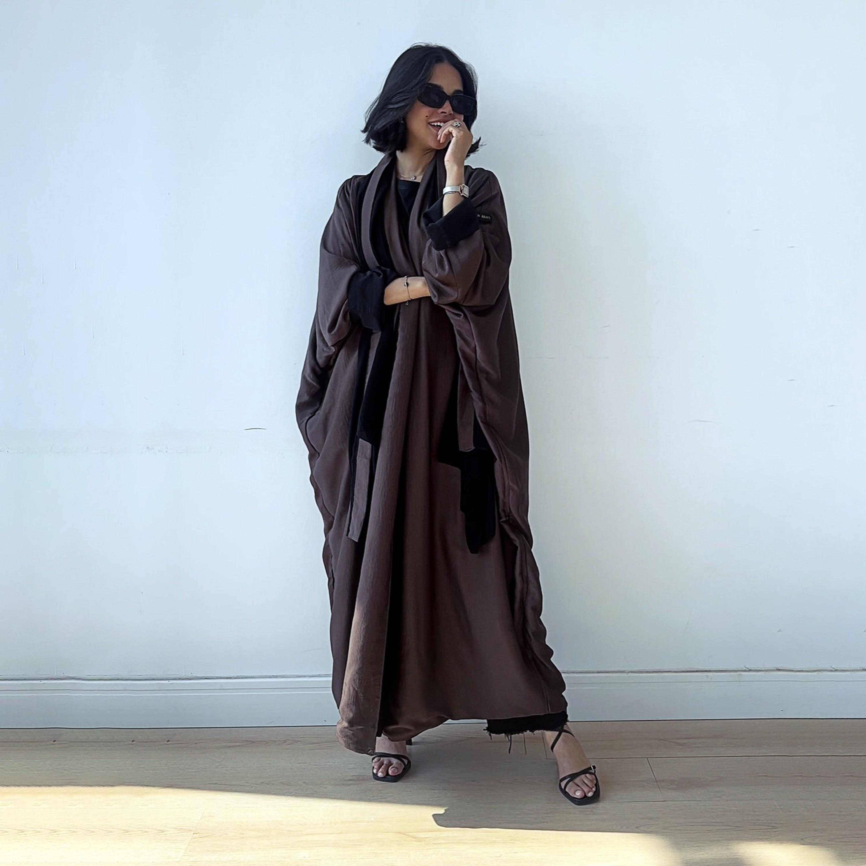 Lusin Abaya Butterfly Sleeves Silk Women's Double Face Half Bisht Abaya with Hijab-women-arabicclothing-abayas-image-1