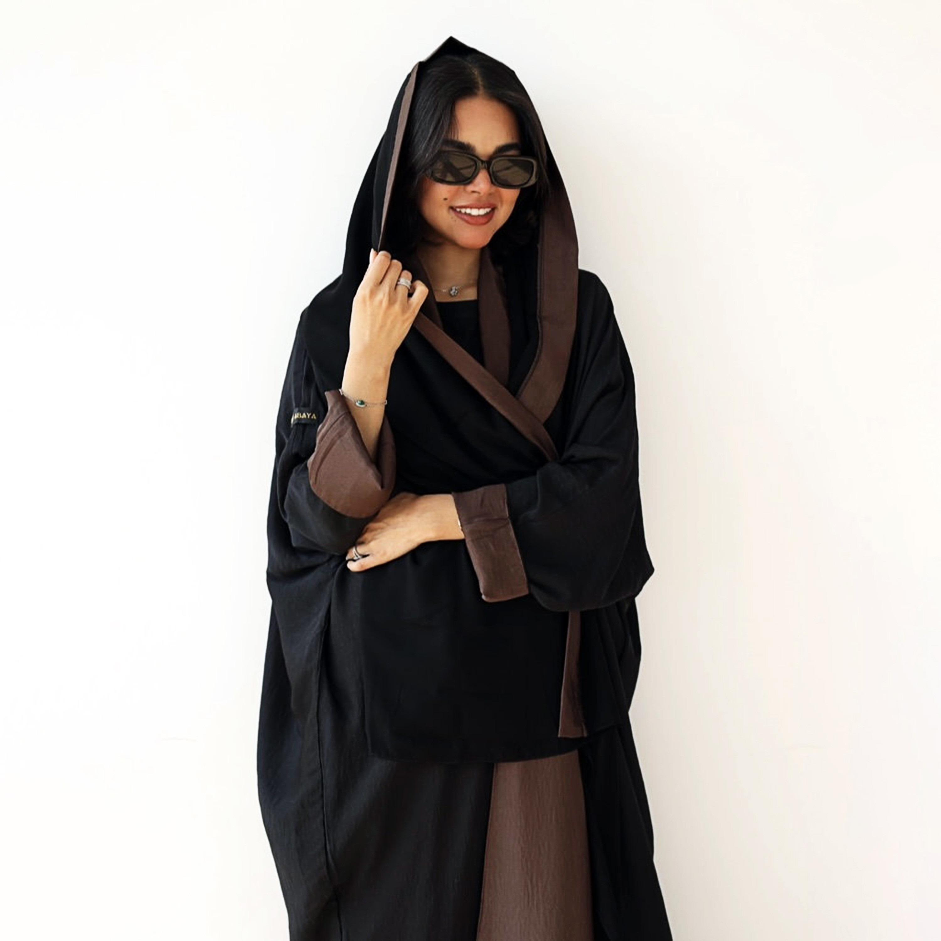 Lusin Abaya Butterfly Sleeves Silk Women's Double Face Half Bisht Abaya with Hijab-women-arabicclothing-abayas-image-2