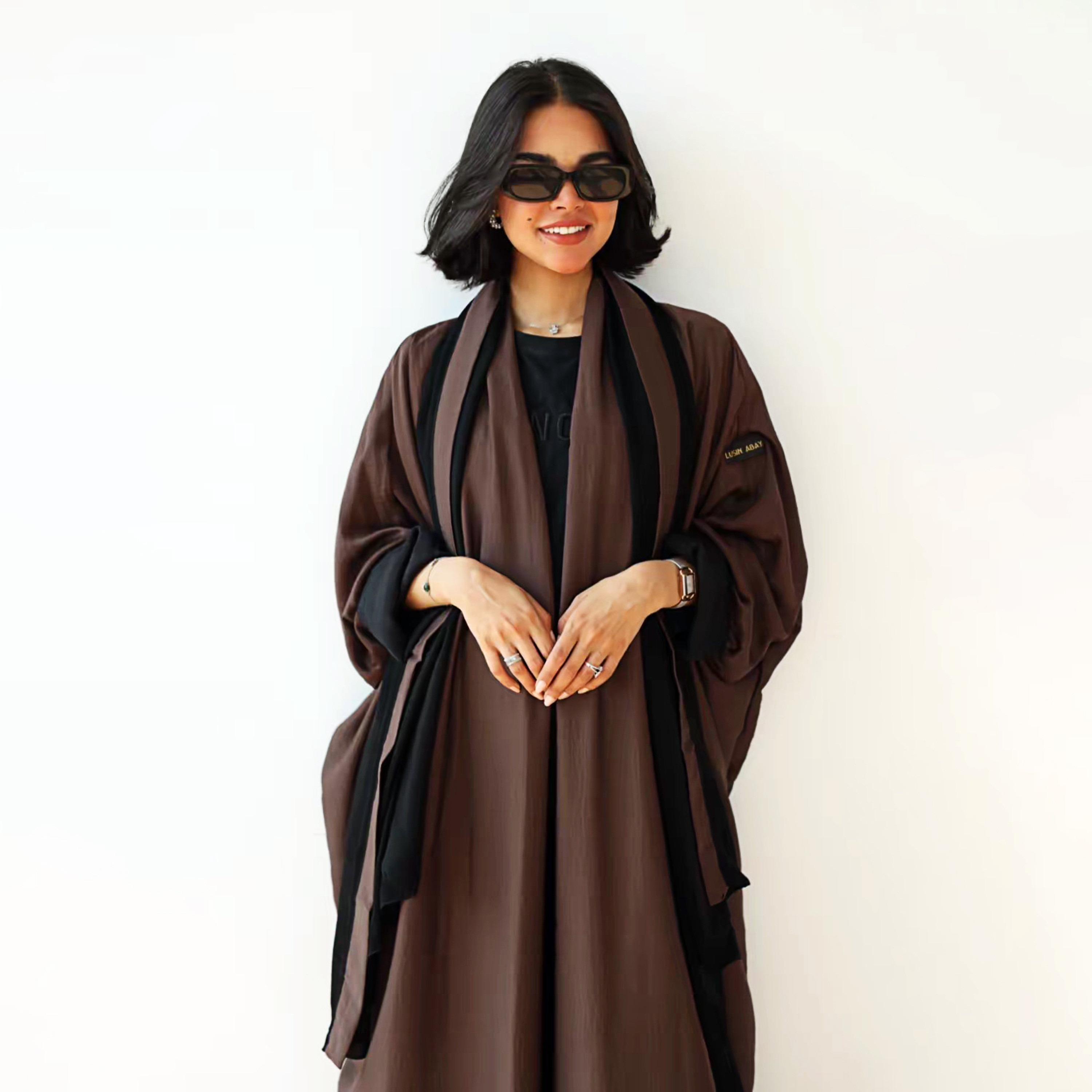 Lusin Abaya Butterfly Sleeves Silk Women's Double Face Half Bisht Abaya with Hijab-women-arabicclothing-abayas-image-3