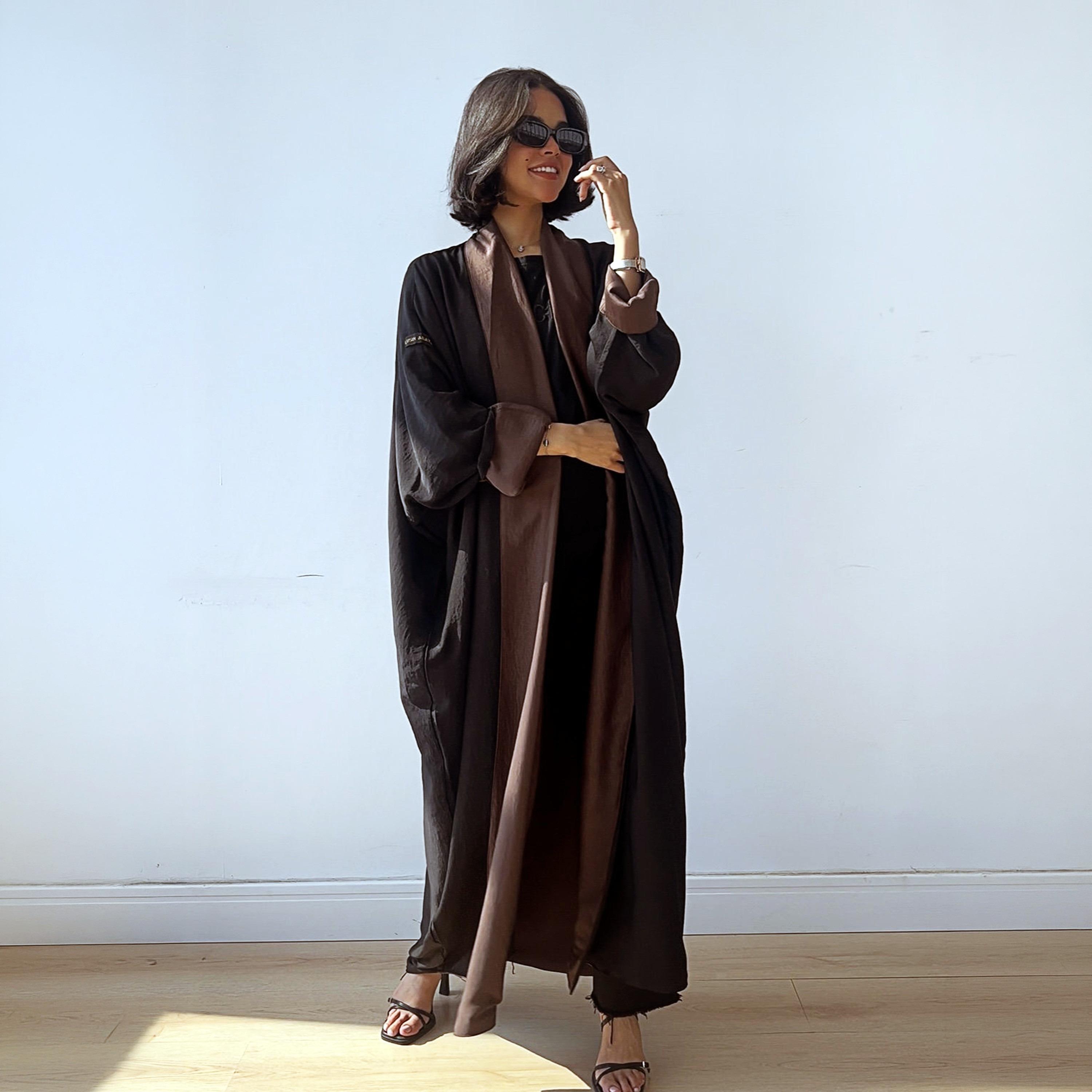 Lusin Abaya Butterfly Sleeves Silk Women's Double Face Half Bisht Abaya with Hijab-women-arabicclothing-abayas-image-6