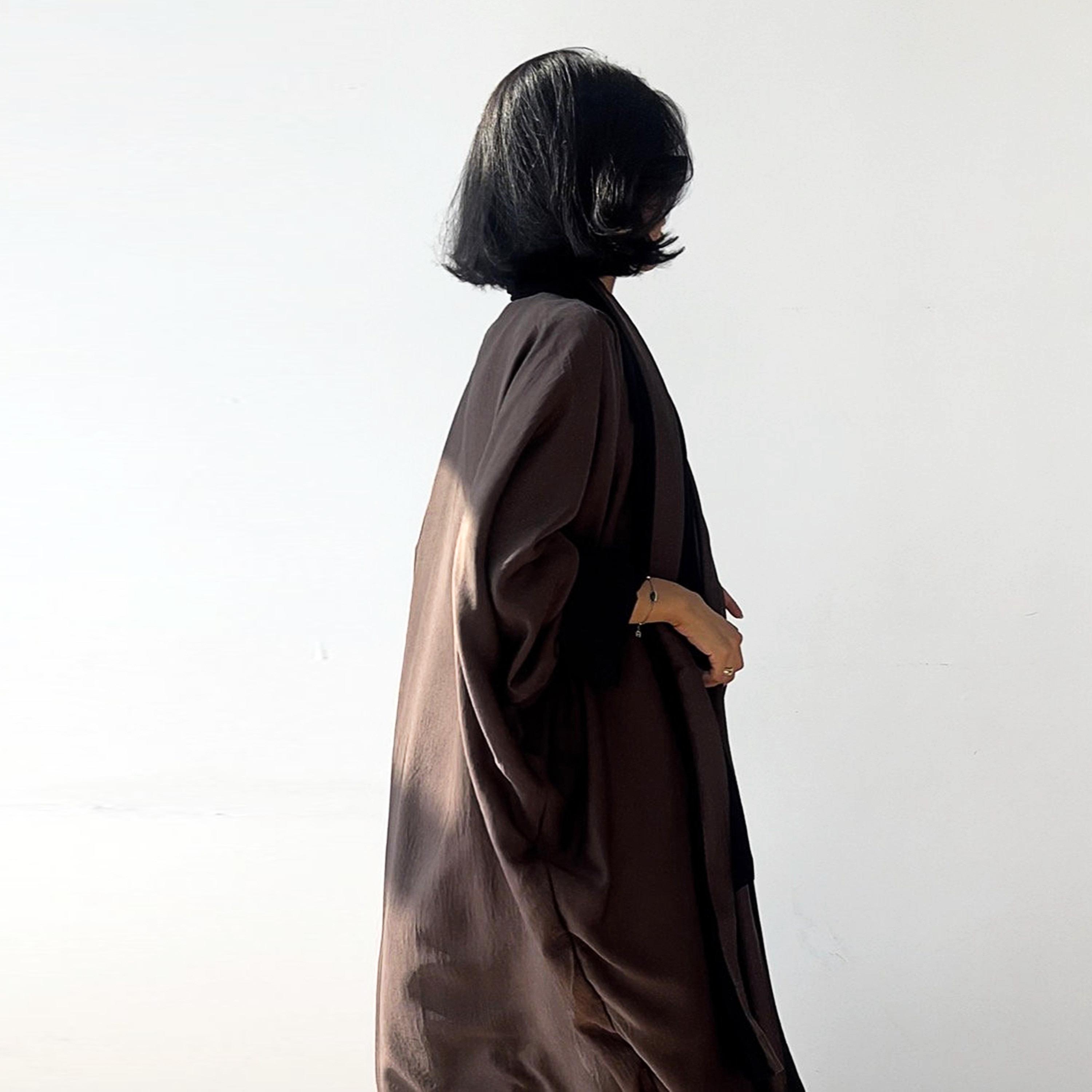 Lusin Abaya Butterfly Sleeves Silk Women's Double Face Half Bisht Abaya with Hijab-women-arabicclothing-abayas-image-7