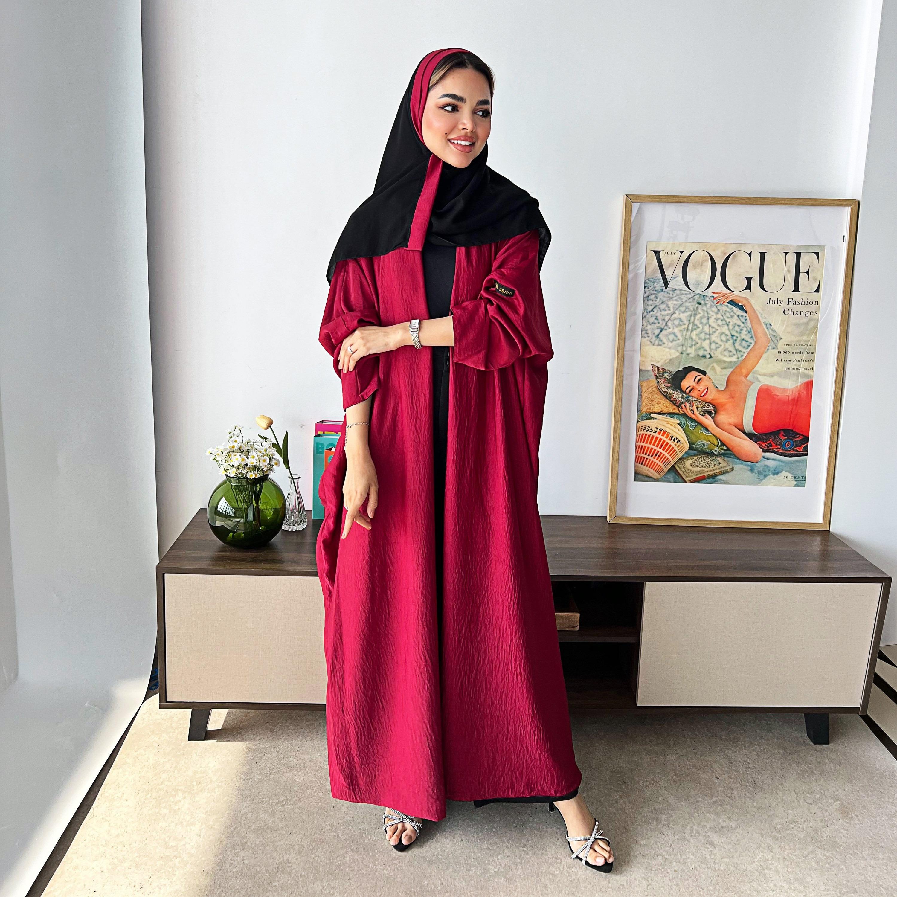 Lusin Abaya Butterfly Sleeves Silk Women's Double Face Half Bisht Abaya with Hijab-women-arabicclothing-abayas-image-1
