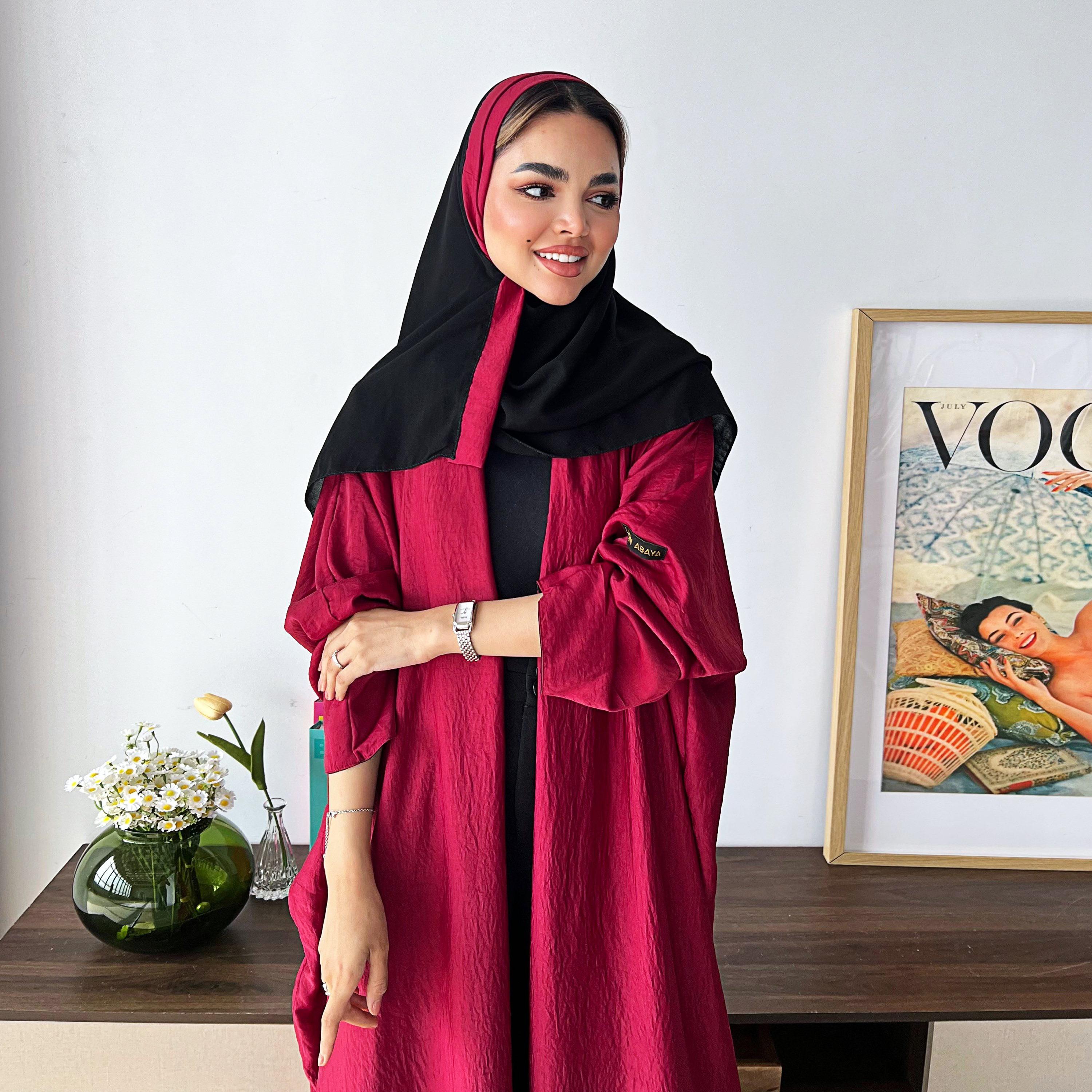 Lusin Abaya Butterfly Sleeves Silk Women's Double Face Half Bisht Abaya with Hijab-women-arabicclothing-abayas-image-2