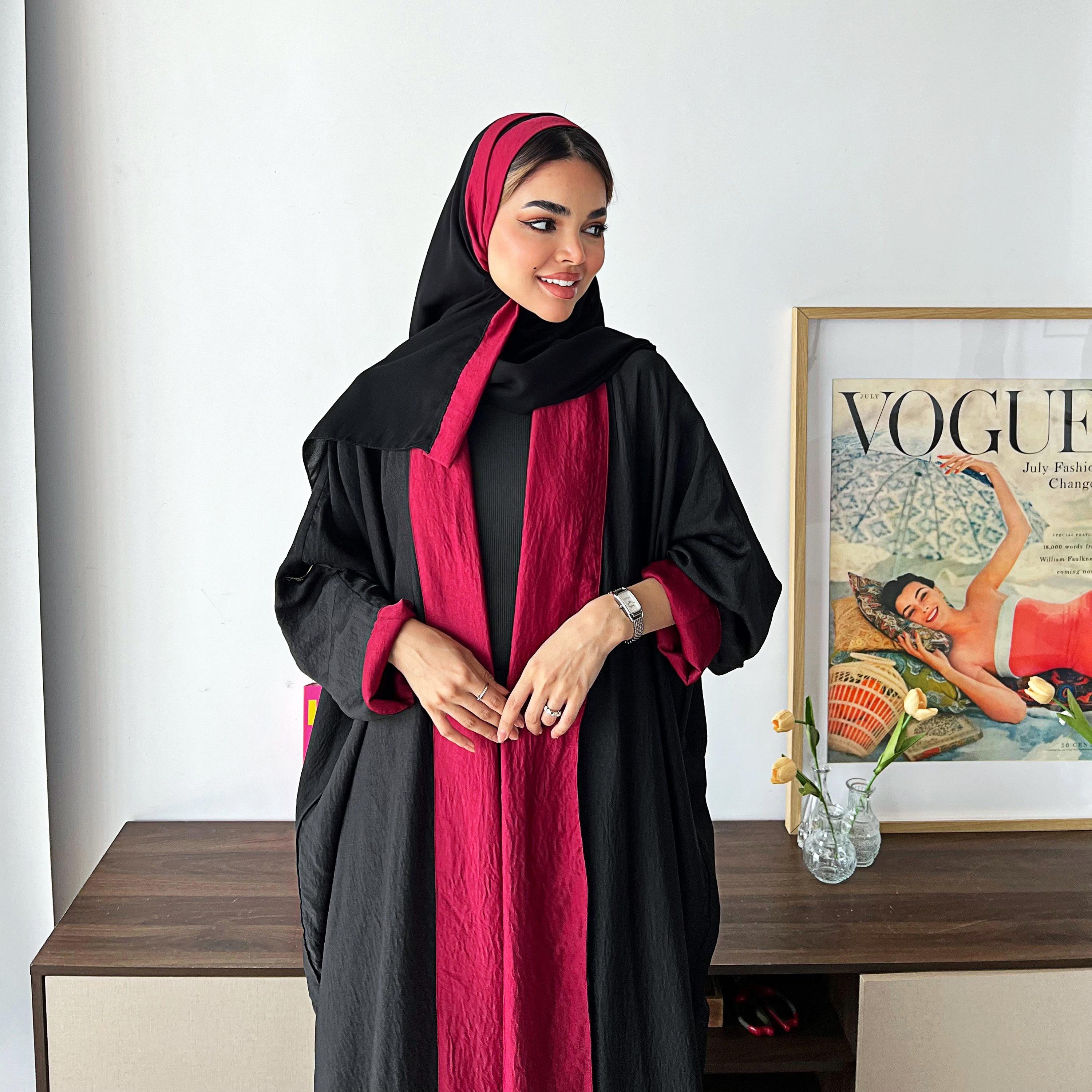 Lusin Abaya Butterfly Sleeves Silk Women's Double Face Half Bisht Abaya with Hijab-women-arabicclothing-abayas-image-3
