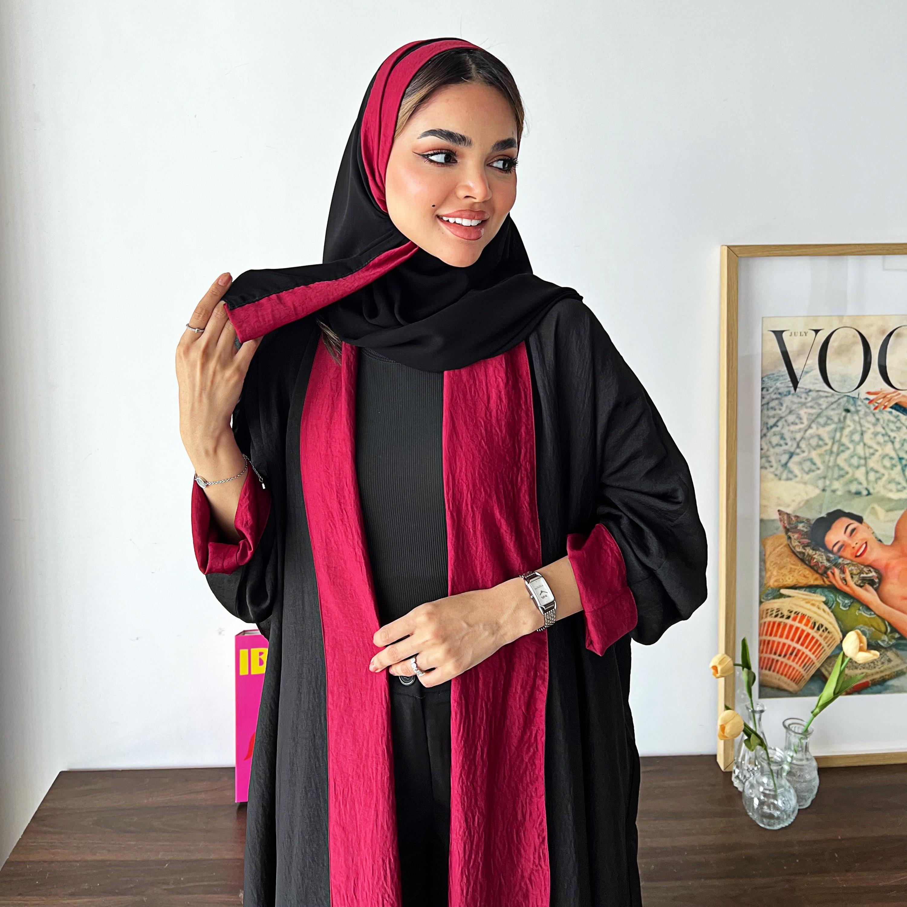 Lusin Abaya Butterfly Sleeves Silk Women's Double Face Half Bisht Abaya with Hijab-women-arabicclothing-abayas-image-4