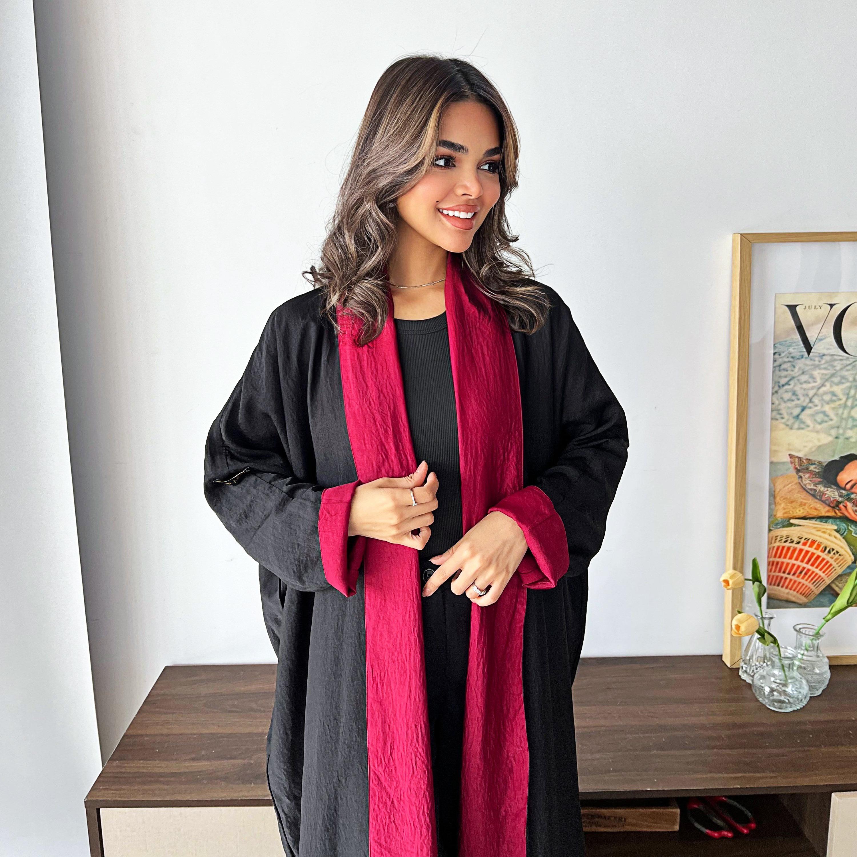 Lusin Abaya Butterfly Sleeves Silk Women's Double Face Half Bisht Abaya with Hijab-women-arabicclothing-abayas-image-5