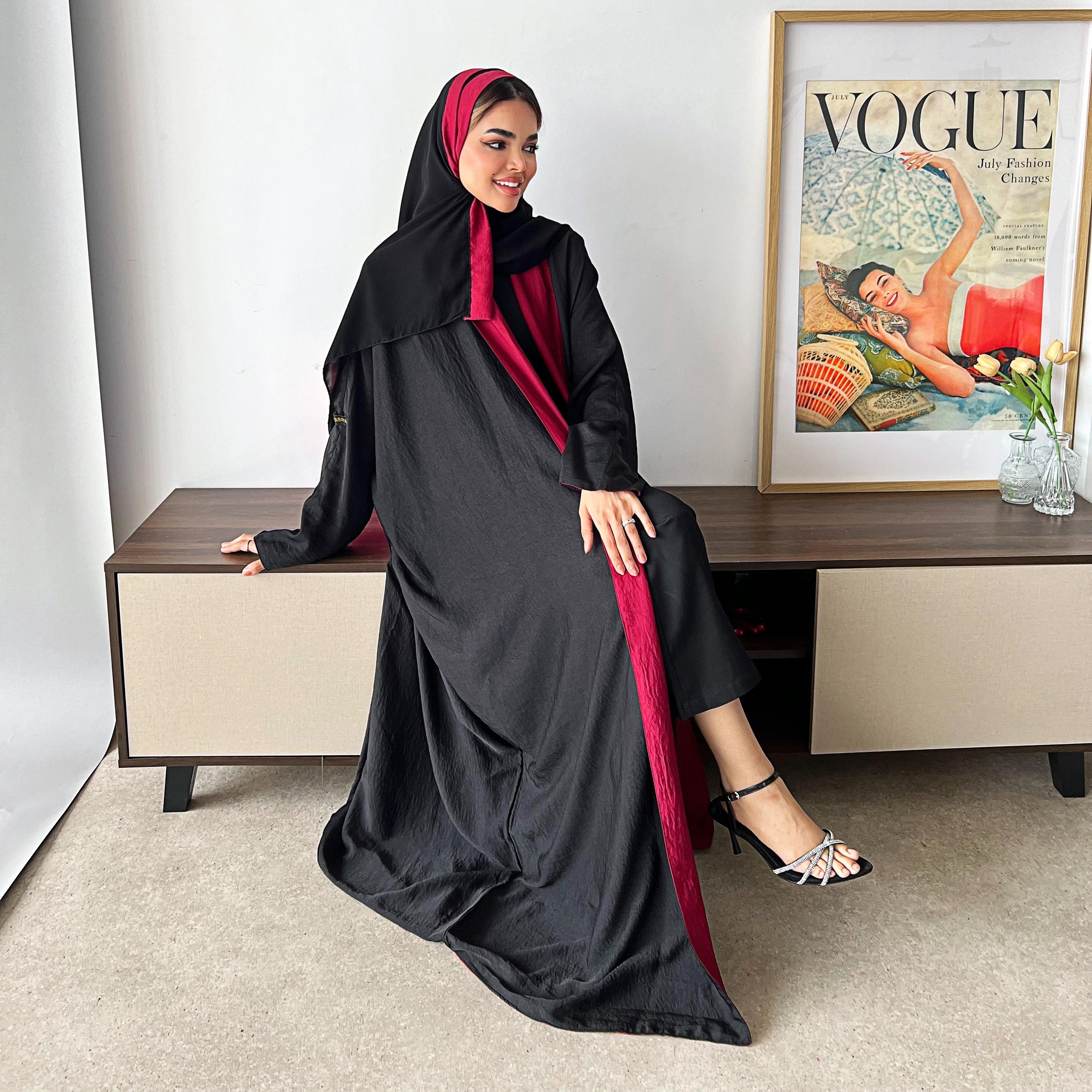 Lusin Abaya Butterfly Sleeves Silk Women's Double Face Half Bisht Abaya with Hijab-women-arabicclothing-abayas-image-7