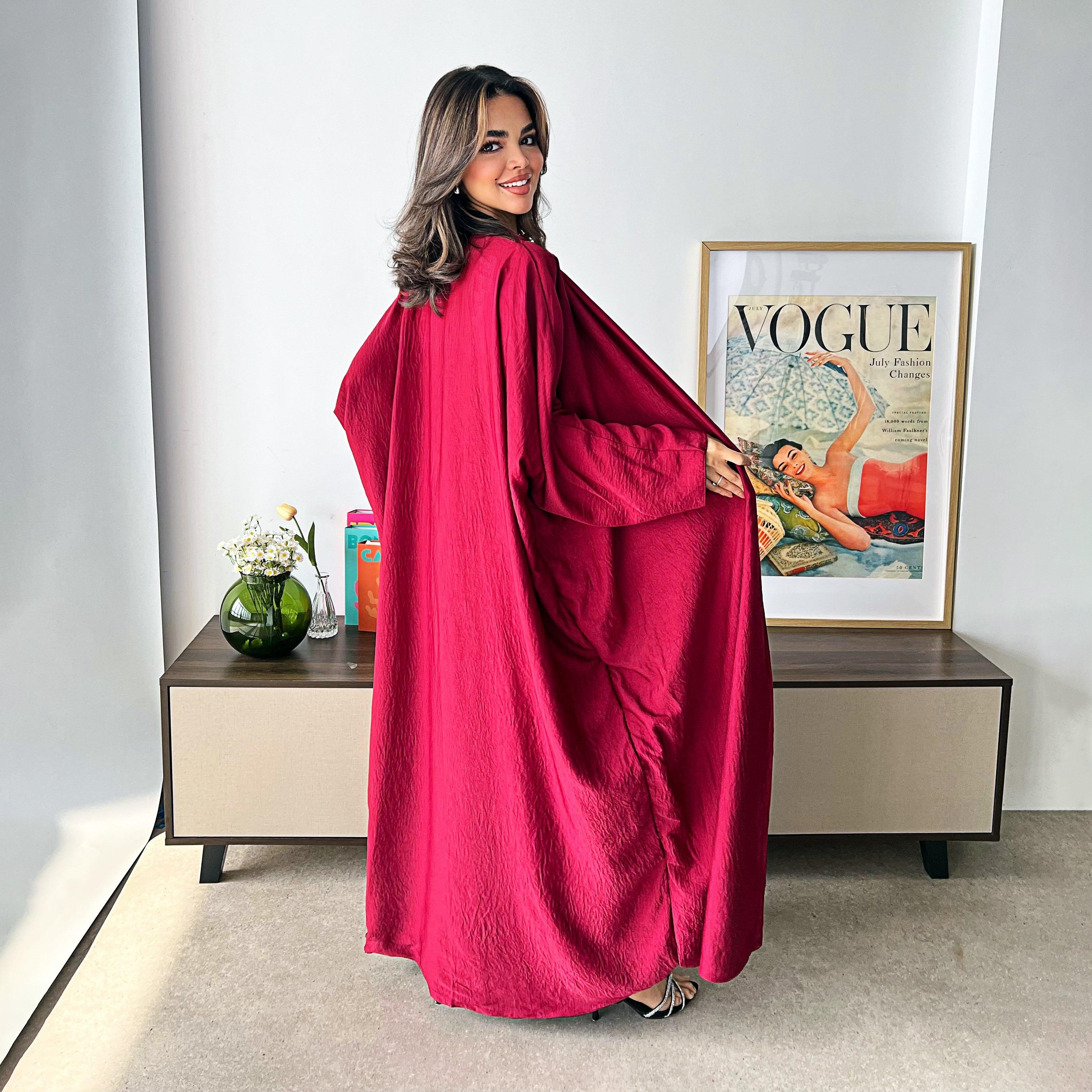 Lusin Abaya Butterfly Sleeves Silk Women's Double Face Half Bisht Abaya with Hijab-women-arabicclothing-abayas-image-8