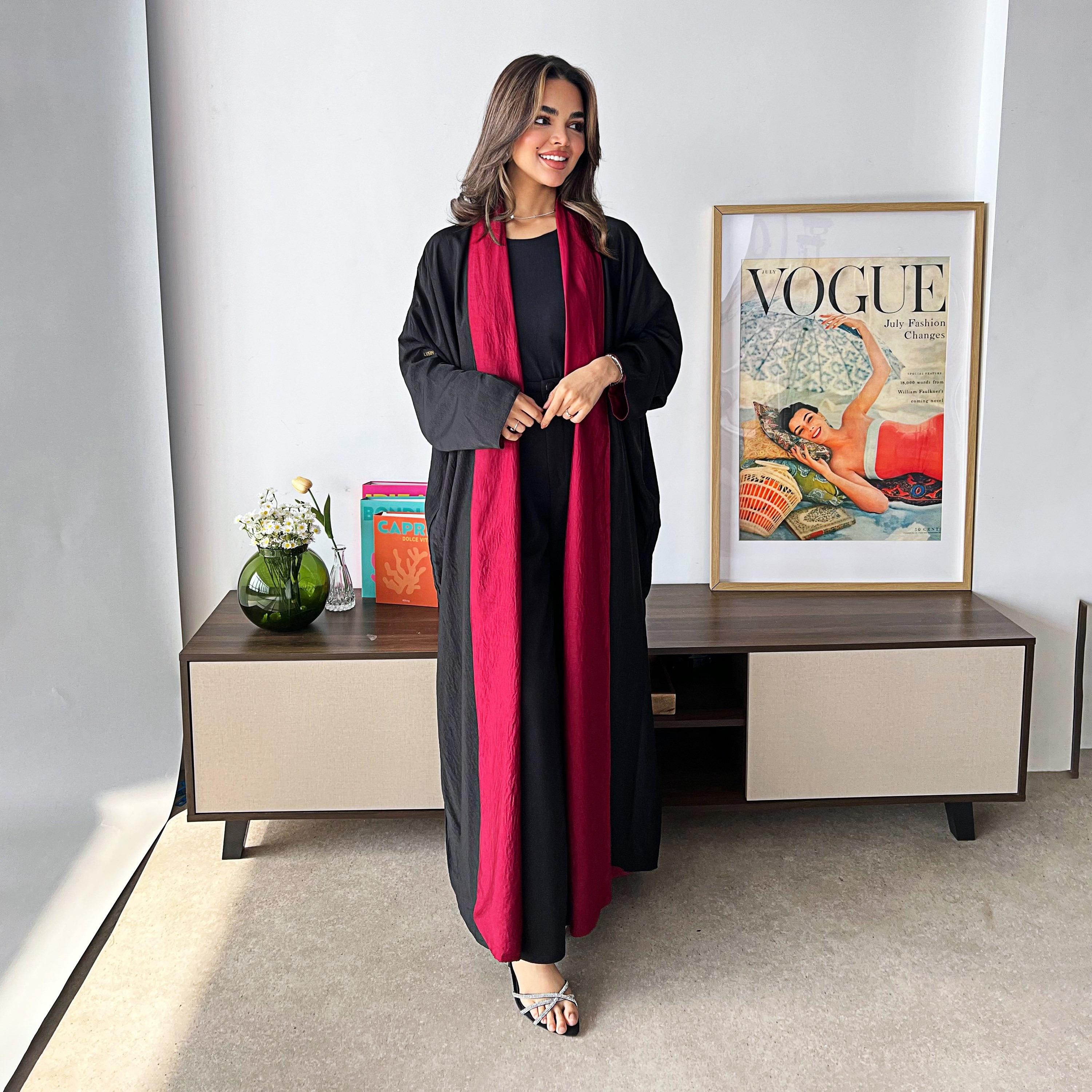 Lusin Abaya Butterfly Sleeves Silk Women's Double Face Half Bisht Abaya with Hijab-women-arabicclothing-abayas-image-9