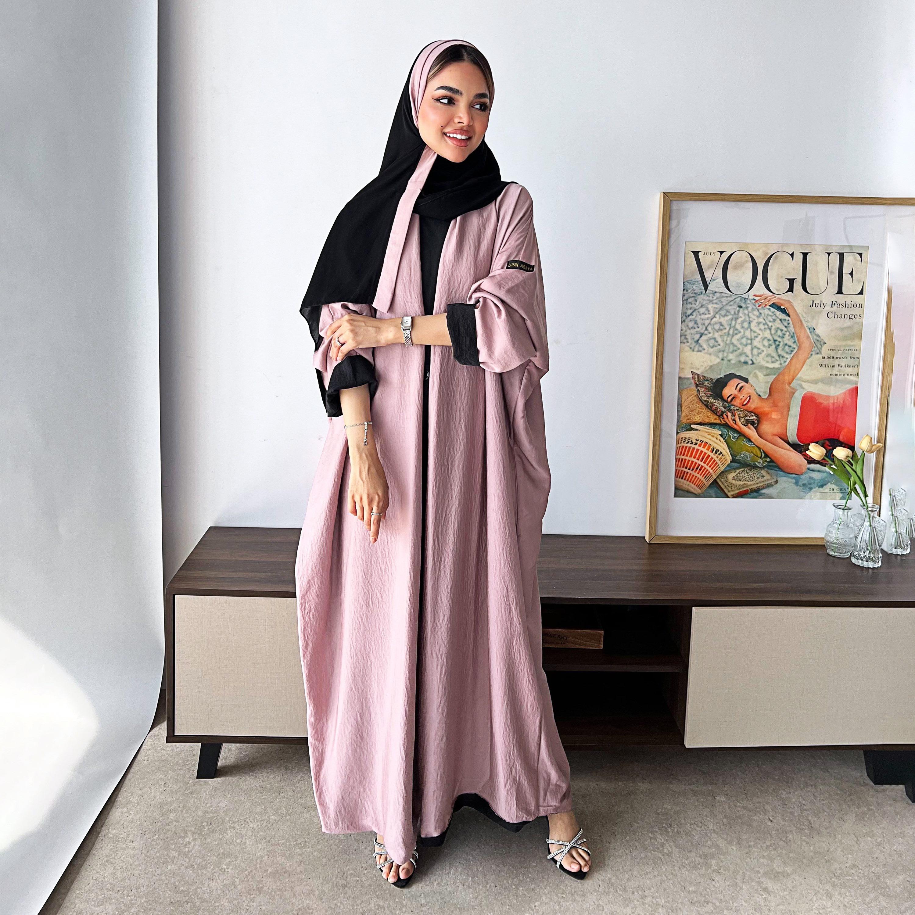 Lusin Abaya Butterfly Sleeves Silk Women's Double Face Half Bisht Abaya with Hijab-women-arabicclothing-abayas-image-1