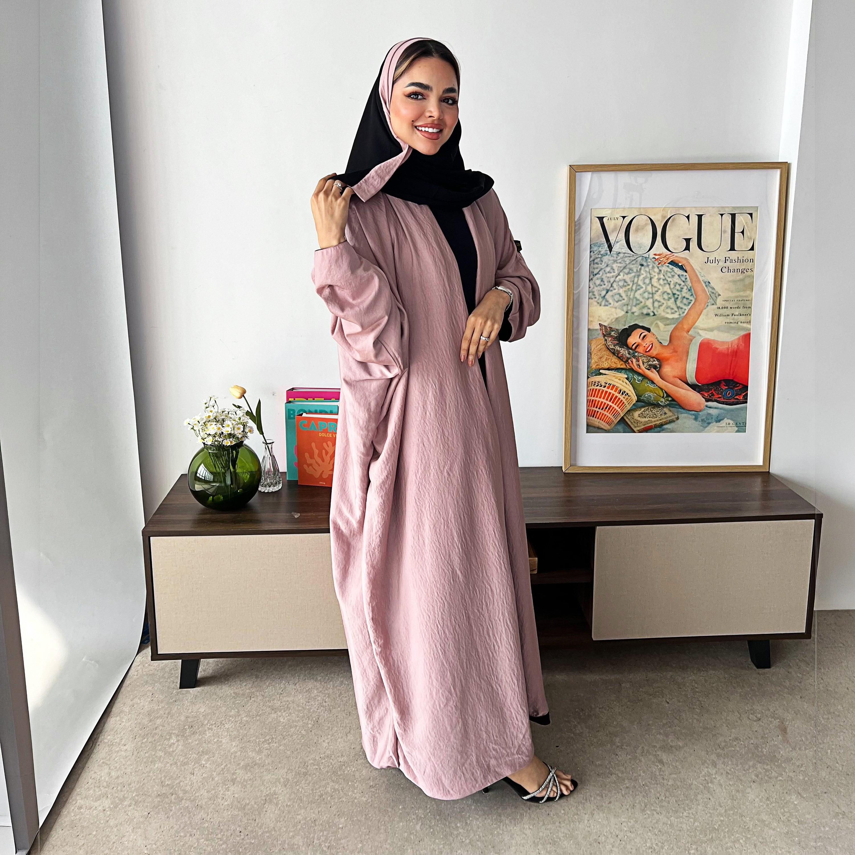 Lusin Abaya Butterfly Sleeves Silk Women's Double Face Half Bisht Abaya with Hijab-women-arabicclothing-abayas-image-2