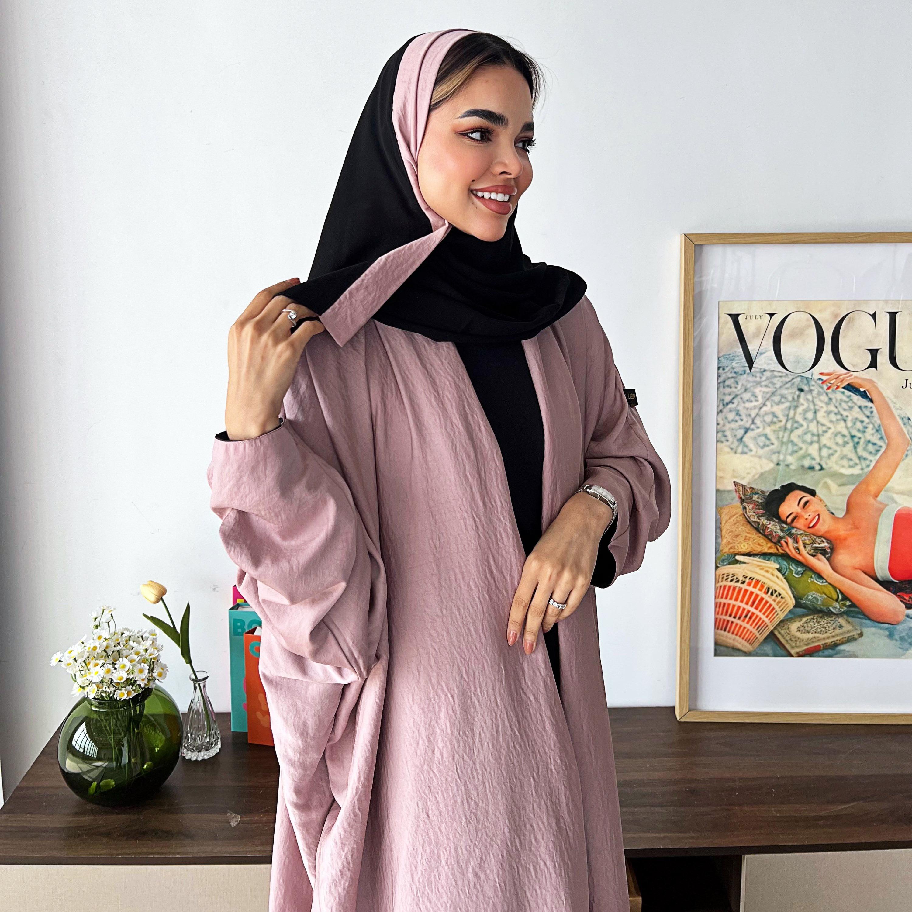 Lusin Abaya Butterfly Sleeves Silk Women's Double Face Half Bisht Abaya with Hijab-women-arabicclothing-abayas-image-3